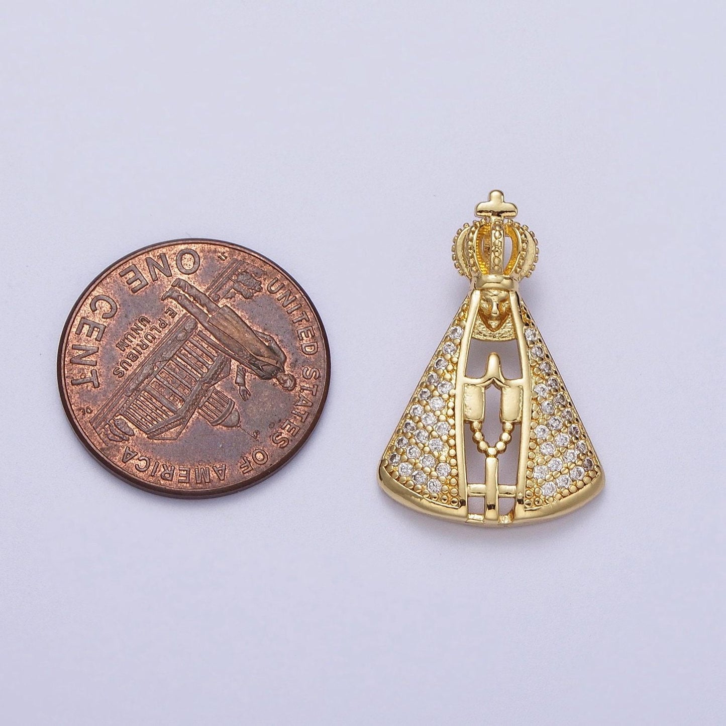 24k gold filled micro paved praying nossa senhora aparecida slider pendant | i570