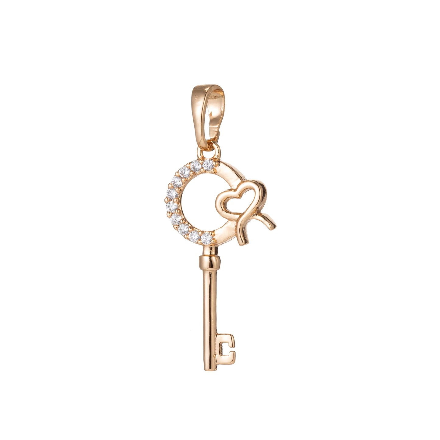 1pc 18k gold micro pave cz heart key pendant charm, micro pave cz key pendant charm, key pendant, for diy jewelry, 1474