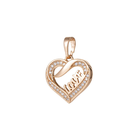 18k gold filled micro pave cz heart pendant charm, love heart micro pave cz pendant charm, gold filled pendant, for diy jewelry i-494 i-537