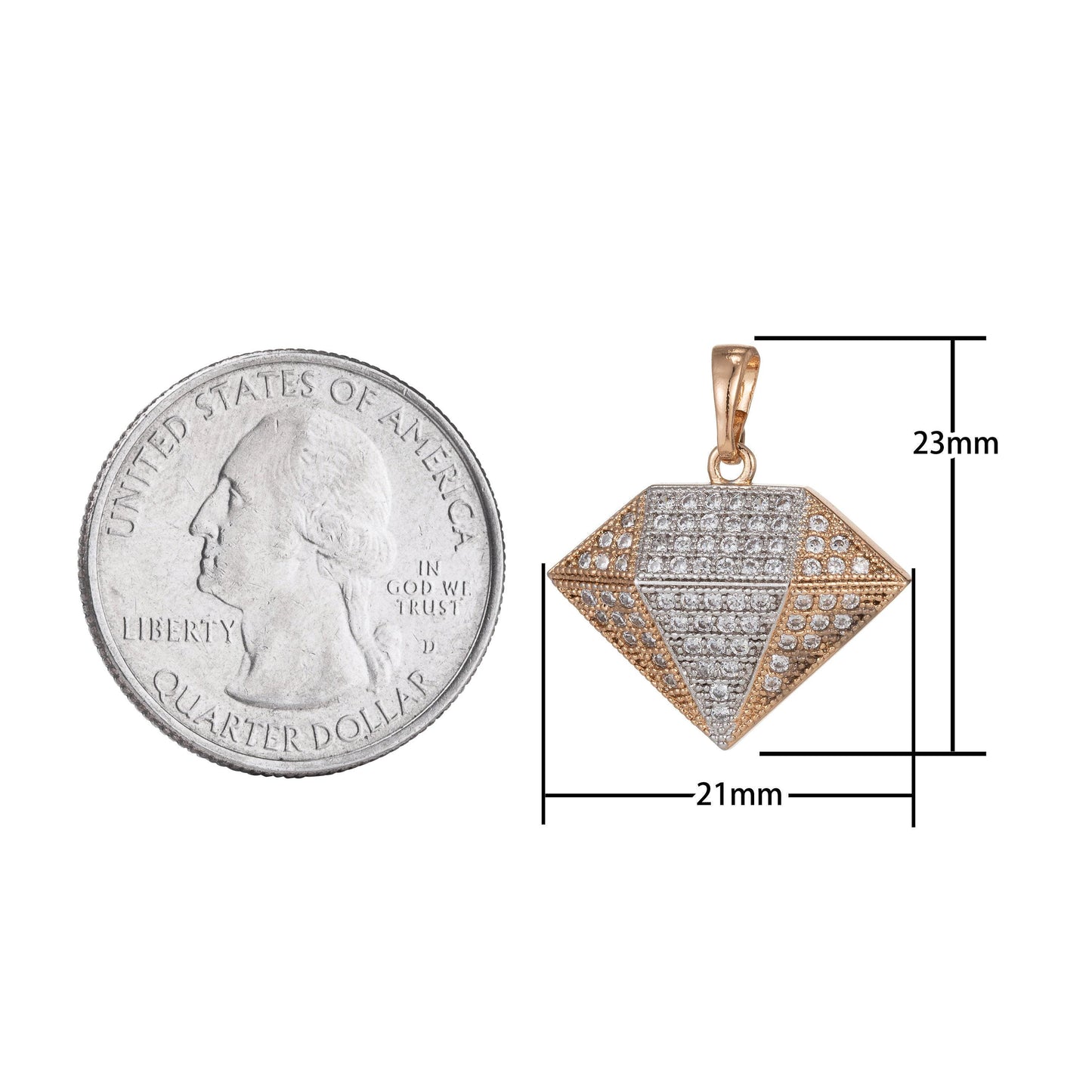 1pc 18k gold micro pave cz diamond pendant charm, dual color diamond pendant charm, diamond pendant, for diy jewelry