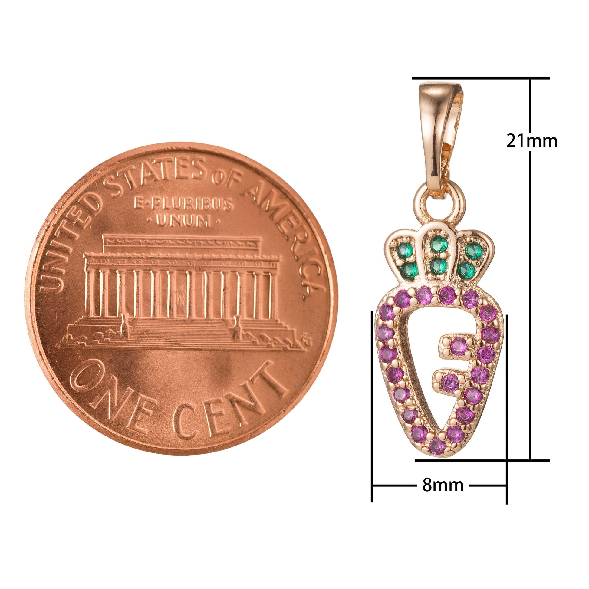 18k gold filled micro pave cz carrot pendant charm, carrot pendant charm, gold filled veggie pendant, for diy jewelry making i-419 i-514