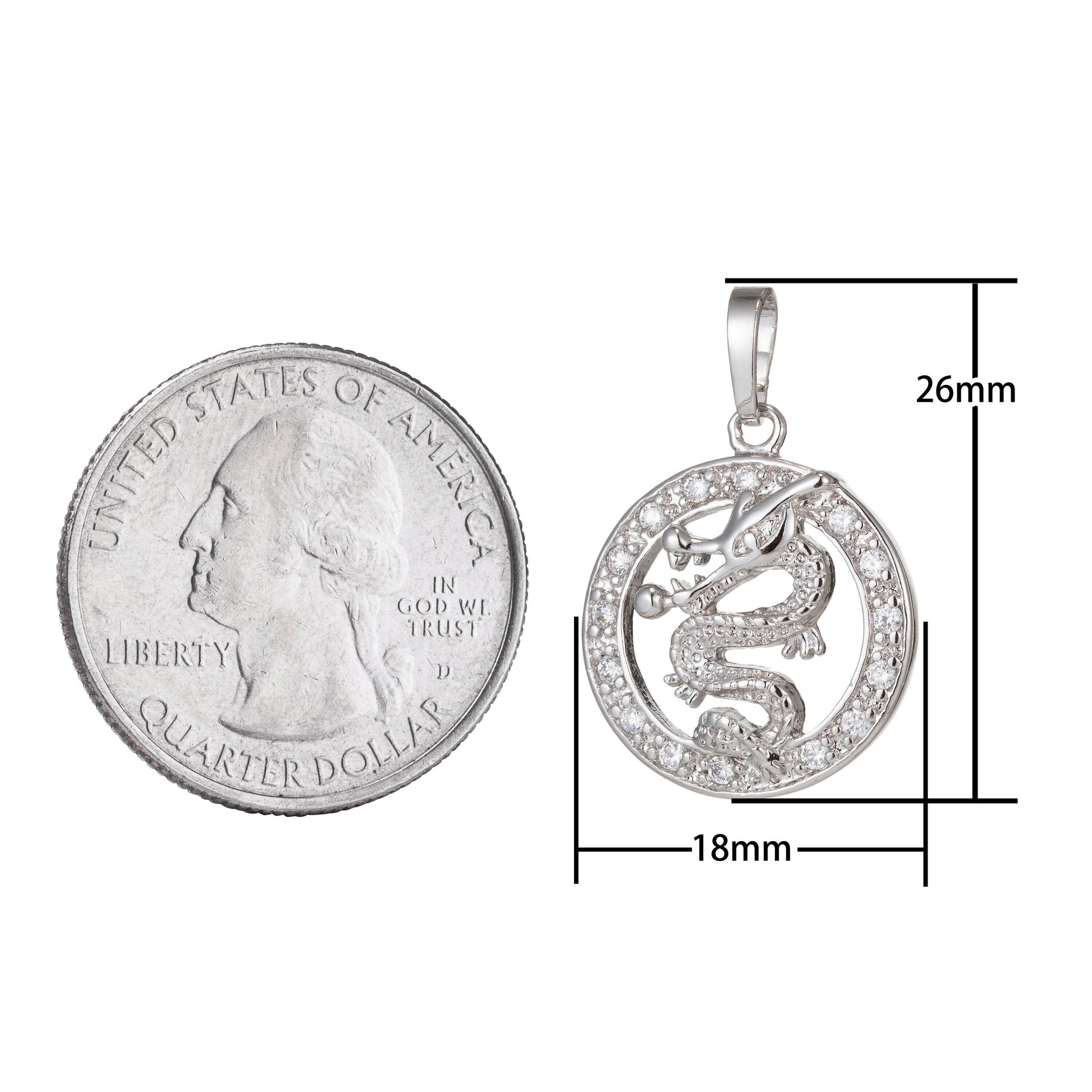 1pc white gold micro pave cz dragon pendant charm, dragon pendant charm, white pendant, for diy jewelry pd-1446