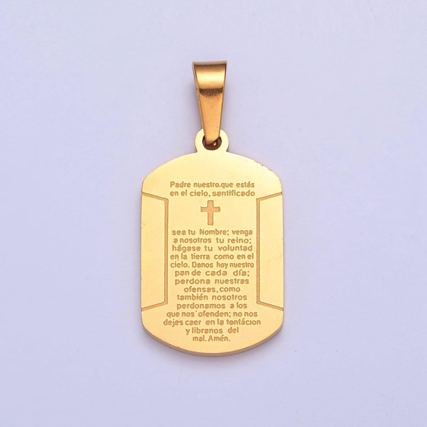 Stainless steel gold, silver tag tiny cross charm spanish the lord's prayer padre nuestro for religious necklace pendant | i-486, i-507