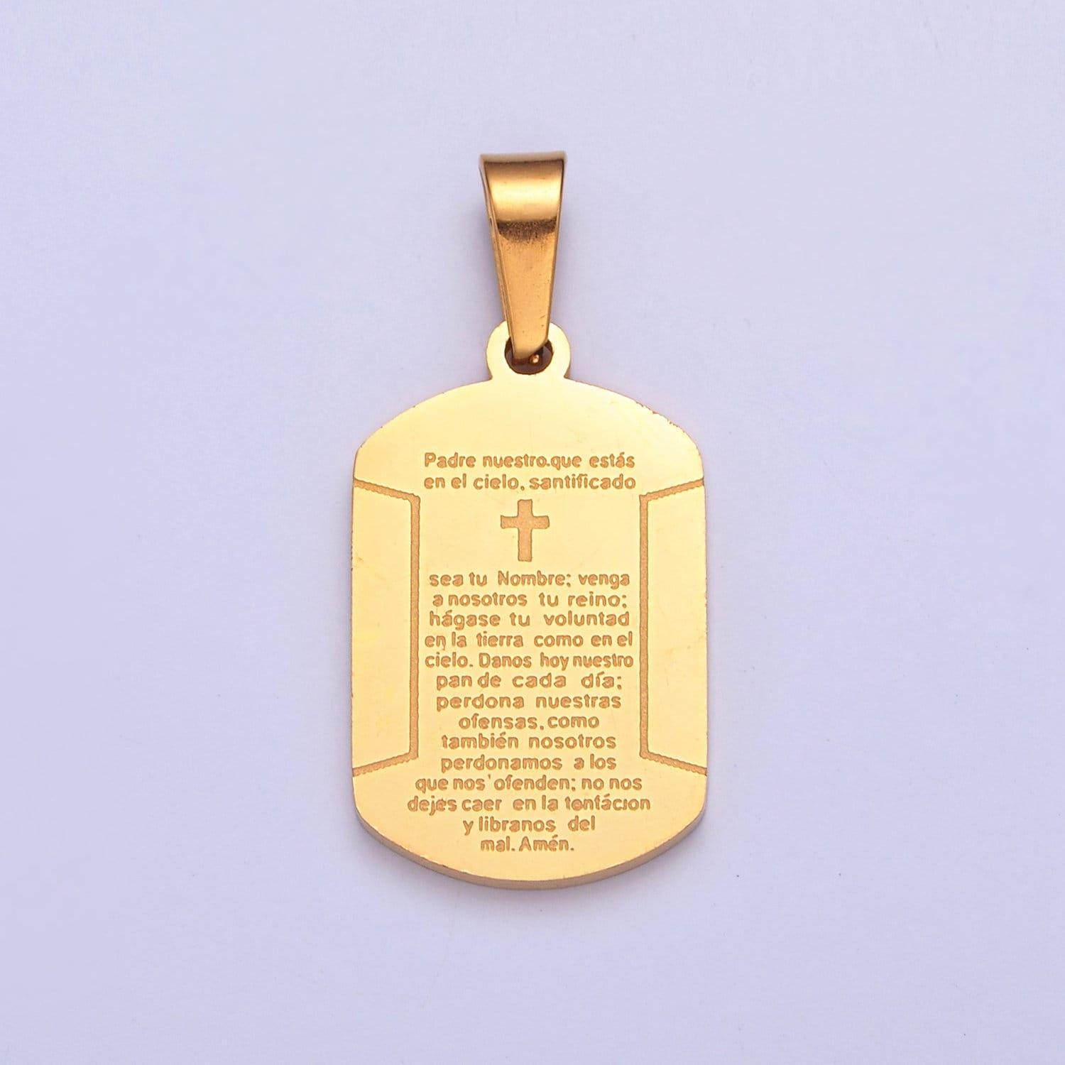 Stainless steel gold, silver tag tiny cross charm spanish the lord's prayer padre nuestro for religious necklace pendant | i-486, i-507