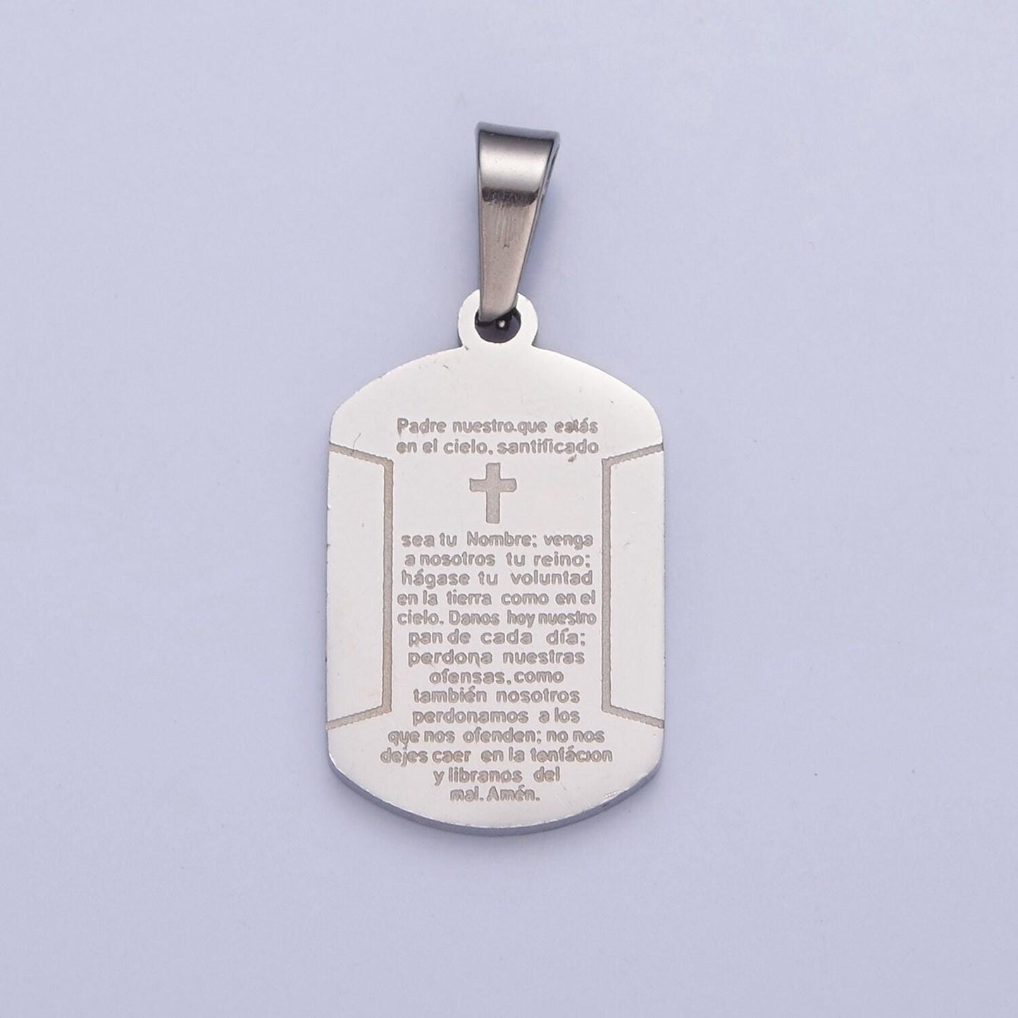 Stainless steel gold, silver tag tiny cross charm spanish the lord's prayer padre nuestro for religious necklace pendant | i-486, i-507