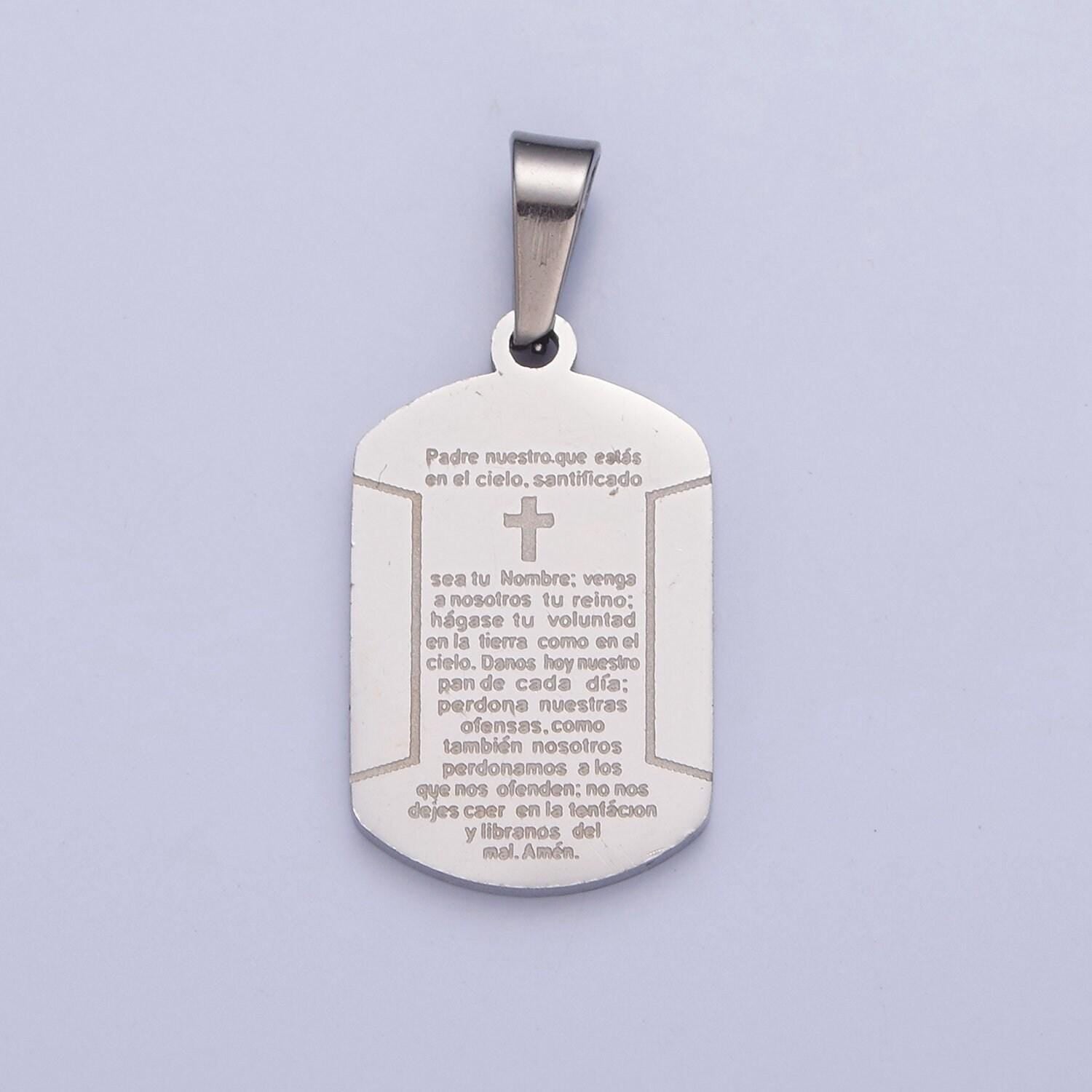 Stainless steel gold, silver tag tiny cross charm spanish the lord's prayer padre nuestro for religious necklace pendant | i-486, i-507