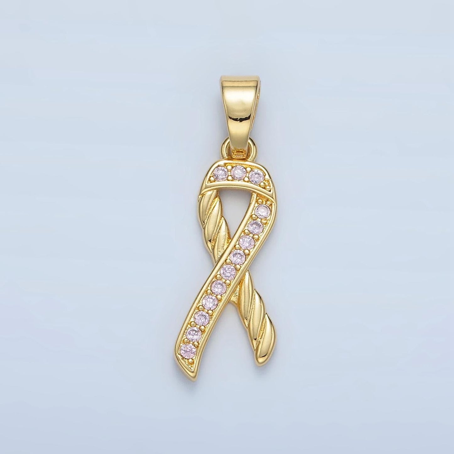 Gold filled pink ribbon charms, breast cancer awareness, october ribbon pendant for charity handmade bracelet earring necklace supply i499
