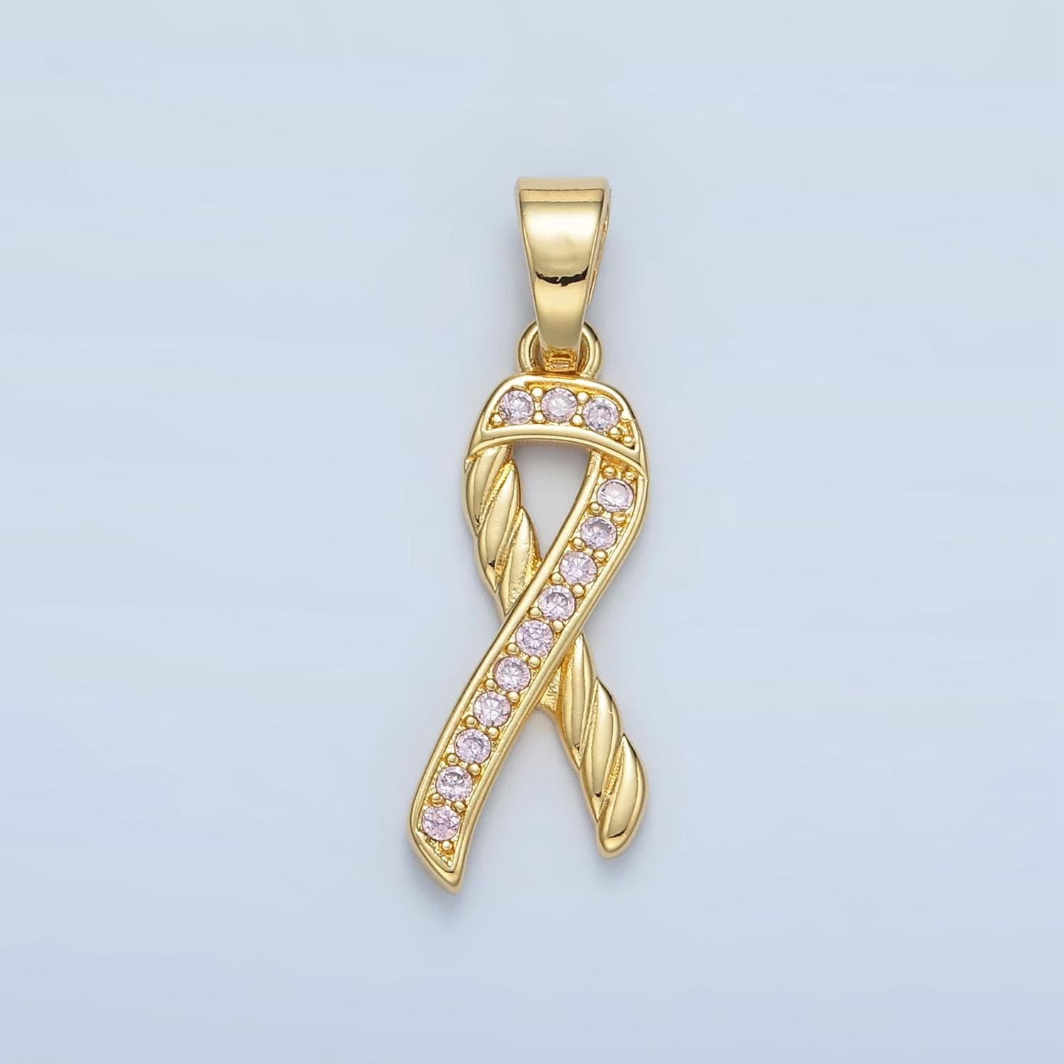 Gold filled pink ribbon charms, breast cancer awareness, october ribbon pendant for charity handmade bracelet earring necklace supply i499