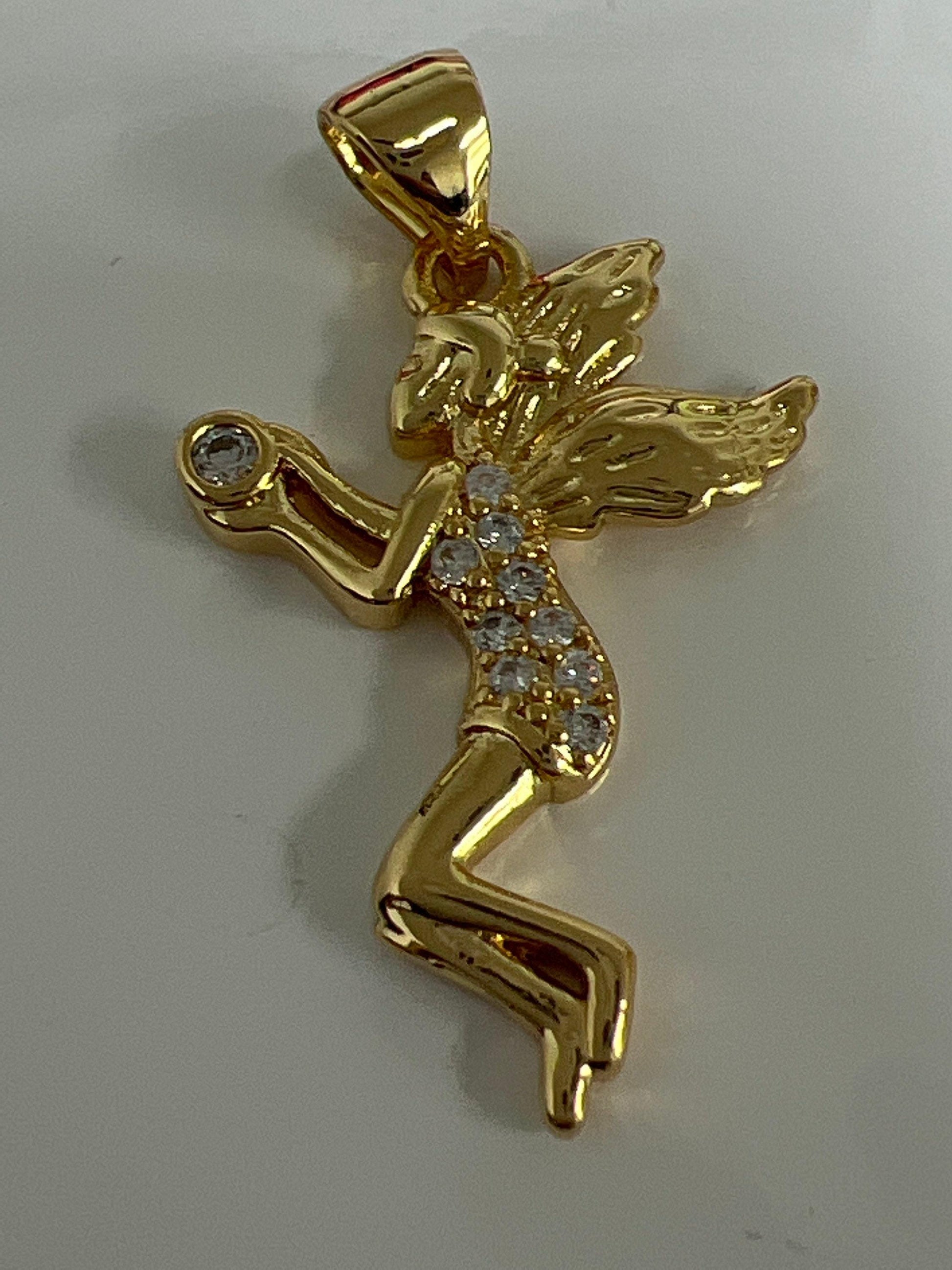 1pc white gold, gold micro pave cz fairy pendant charm, micro pave fairy pendant charm, white pendant, for diy jewelry making i-509