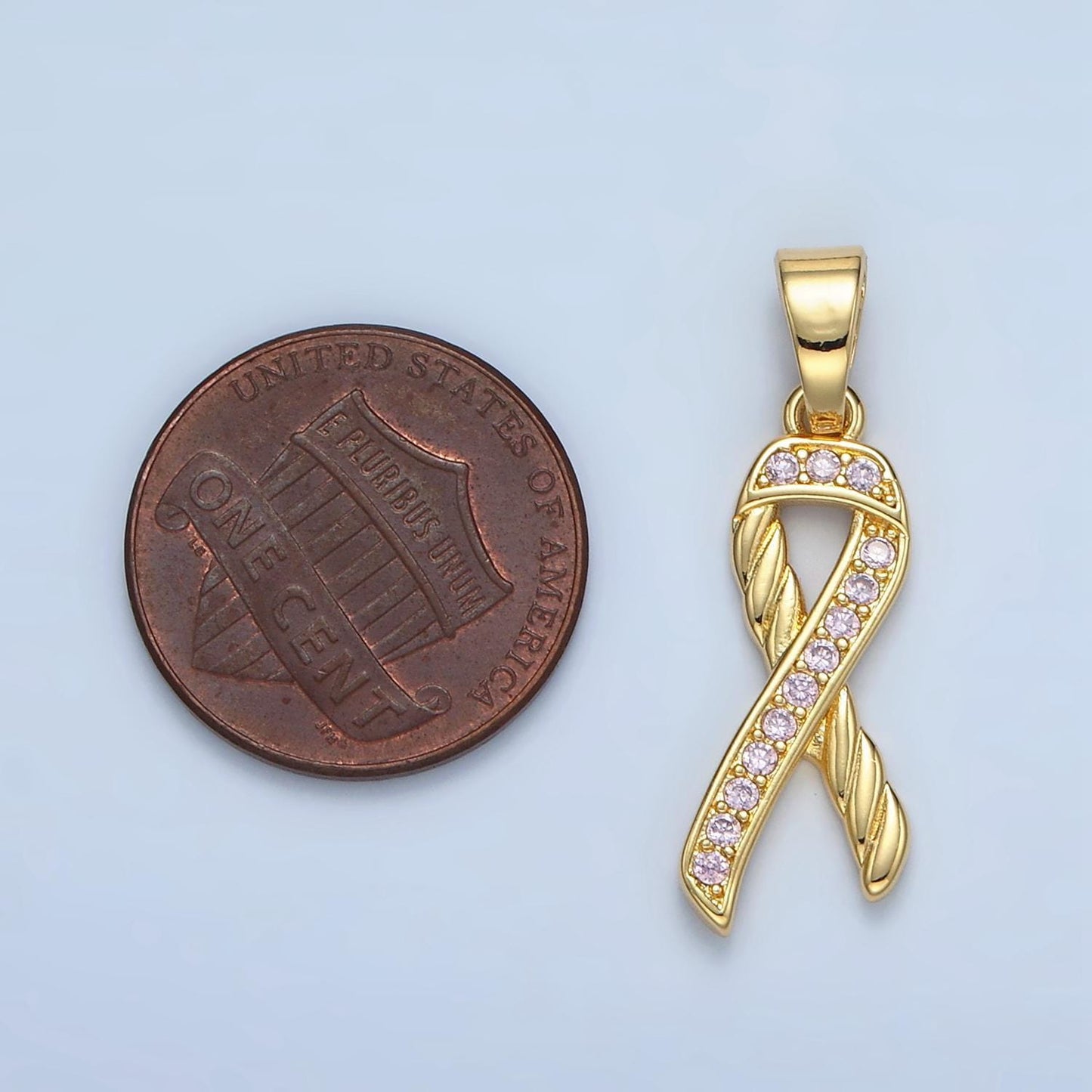 Gold filled pink ribbon charms, breast cancer awareness, october ribbon pendant for charity handmade bracelet earring necklace supply i499