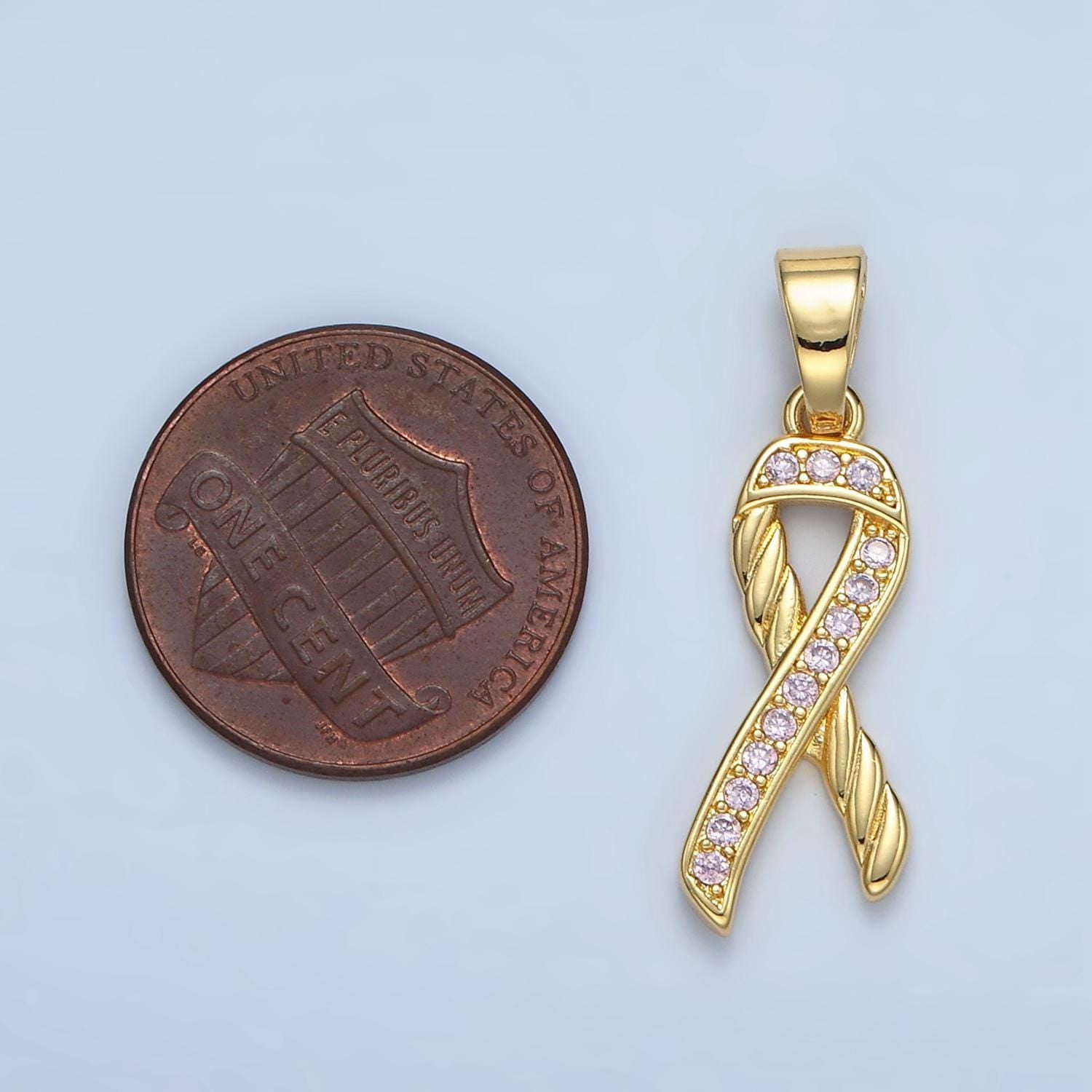 Gold filled pink ribbon charms, breast cancer awareness, october ribbon pendant for charity handmade bracelet earring necklace supply i499