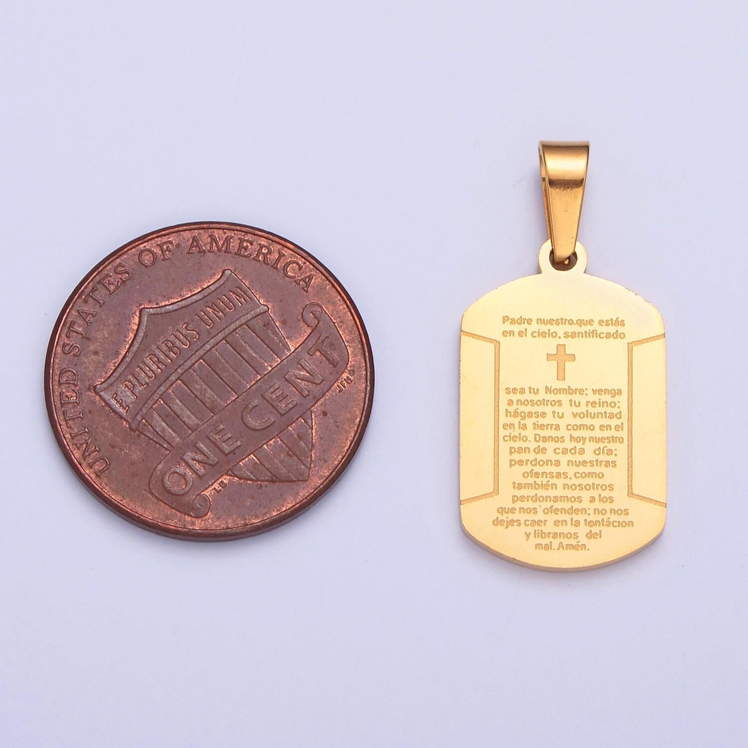 Stainless steel gold, silver tag tiny cross charm spanish the lord's prayer padre nuestro for religious necklace pendant | i-486, i-507