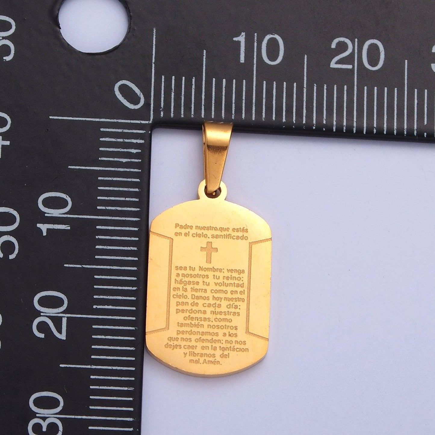Stainless steel gold, silver tag tiny cross charm spanish the lord's prayer padre nuestro for religious necklace pendant | i-486, i-507