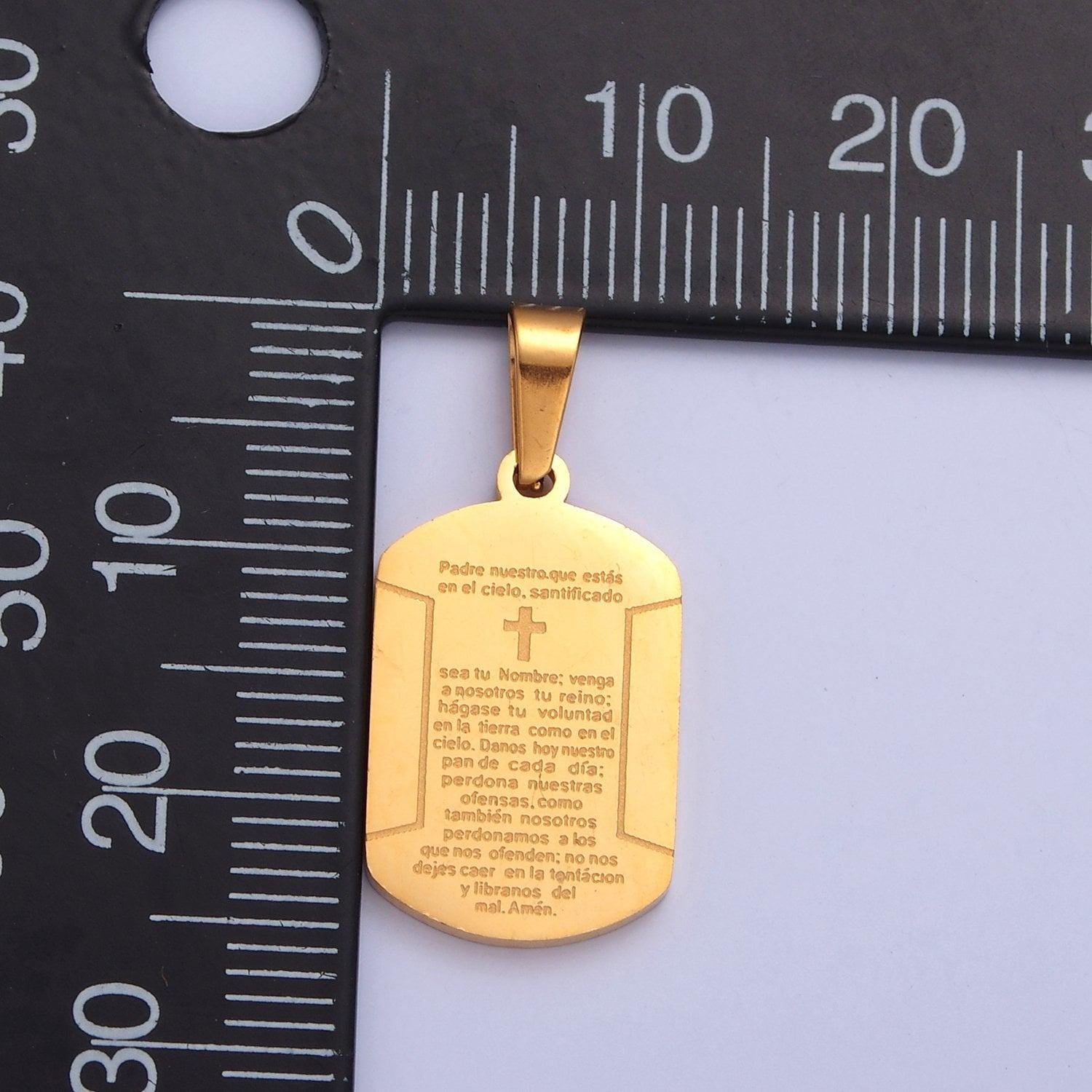 Stainless steel gold, silver tag tiny cross charm spanish the lord's prayer padre nuestro for religious necklace pendant | i-486, i-507