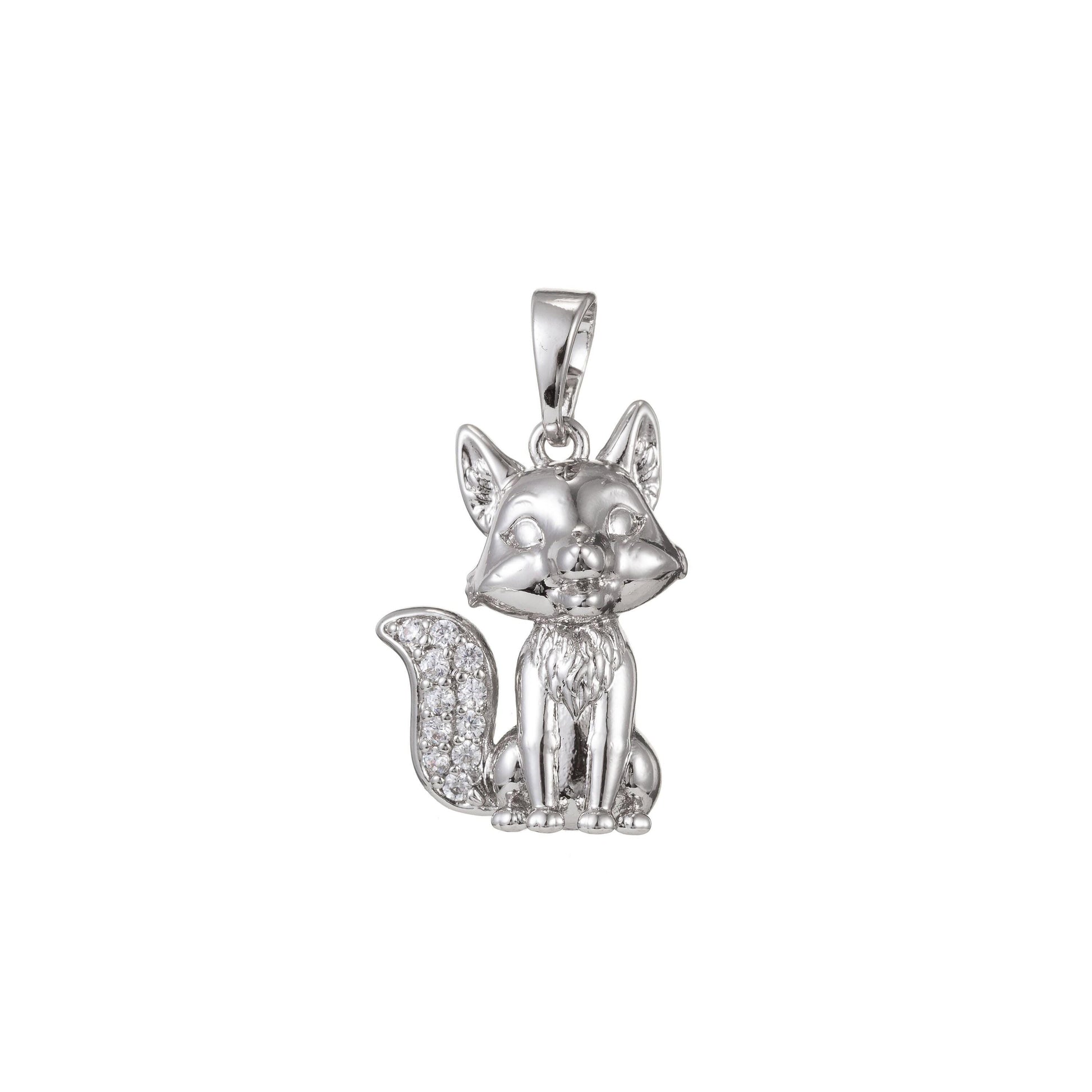 1pc white gold micro pave cz cute fox pendant charm, fox pendant charm, white gold fox pendant, for diy jewelry, 1424