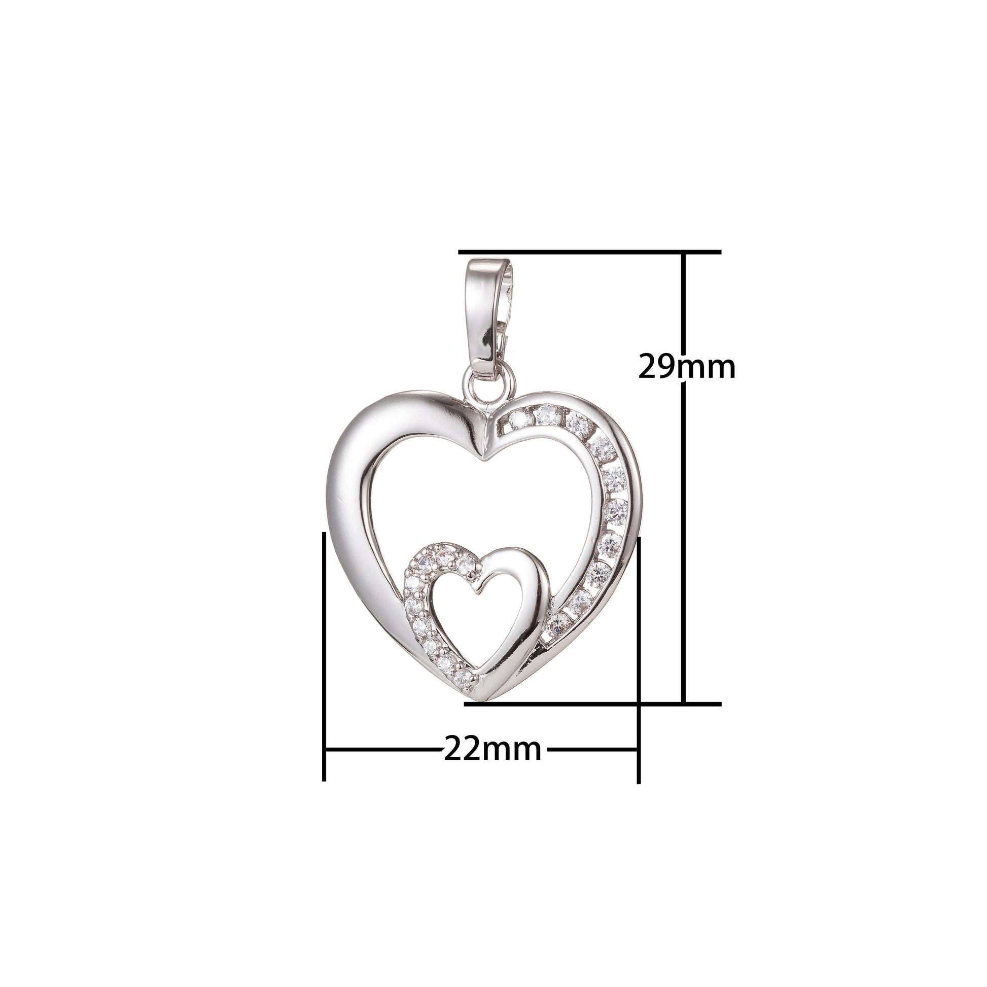 Silver plated double heart pendants i-476