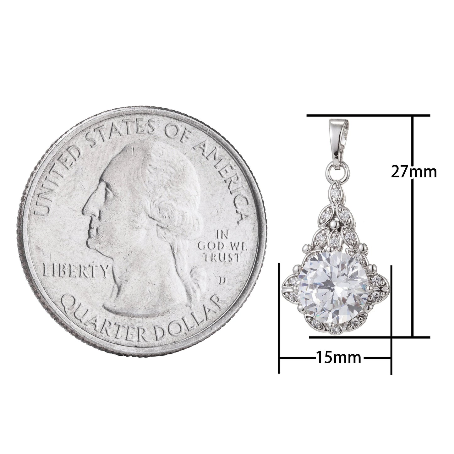 1pc white gold micro pave cz pendant charm, micro pave cz pendant charm, white geometric pendant, for diy jewelry
