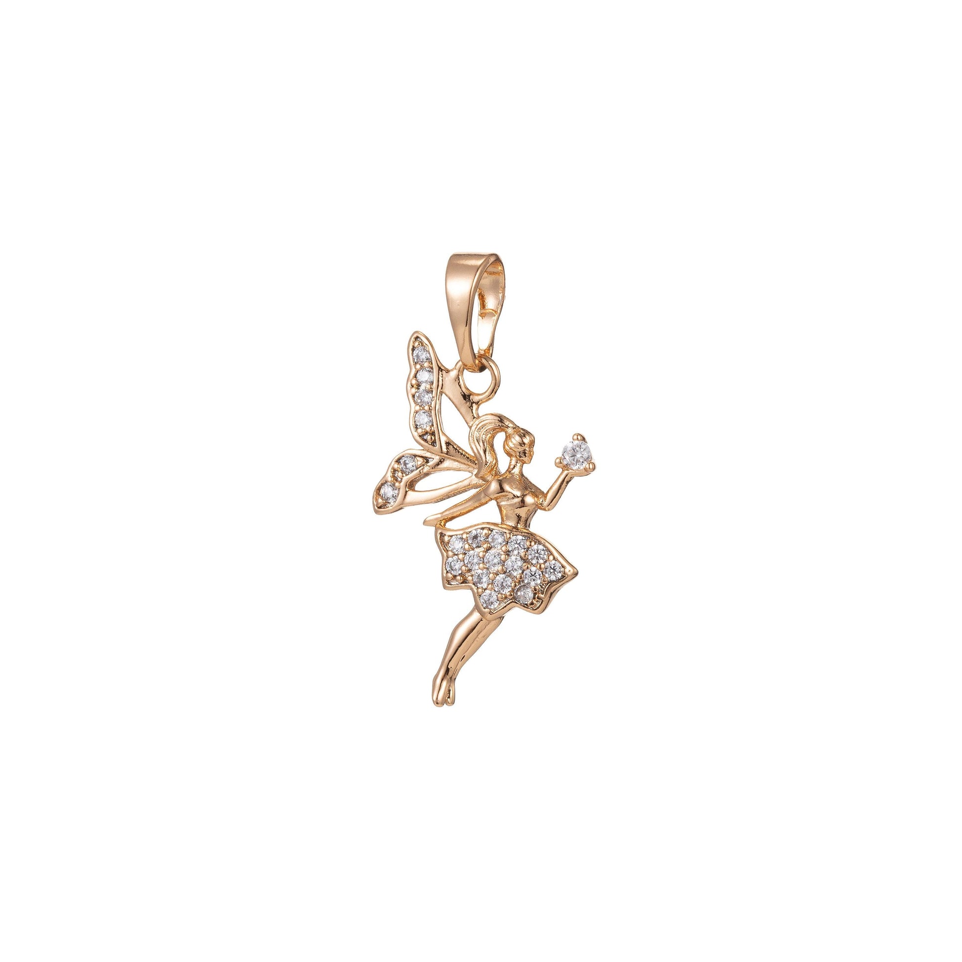 1pc gold micro pave cz fairy pendant charm, micro pave cz fairy pendant charm, pendant, for diy jewelry making, i-414, i-462, i-398
