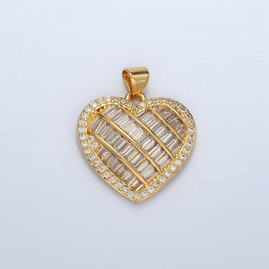 24k gold filled clear baguette cz heart pendant | i459