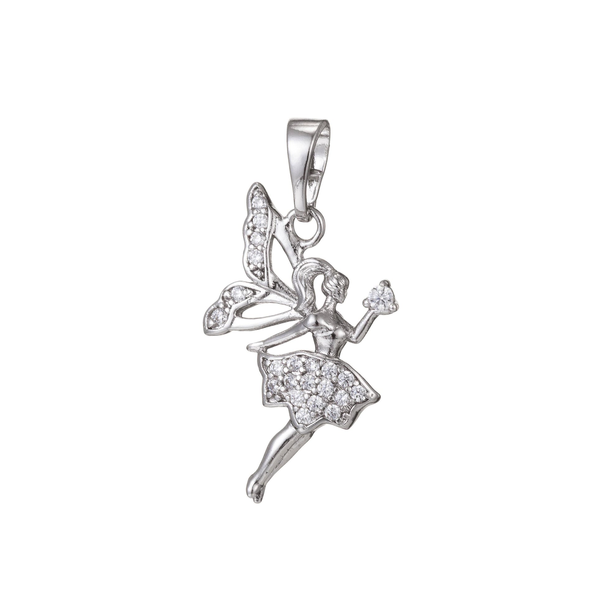 1pc gold micro pave cz fairy pendant charm, micro pave cz fairy pendant charm, pendant, for diy jewelry making, i-414, i-462, i-398