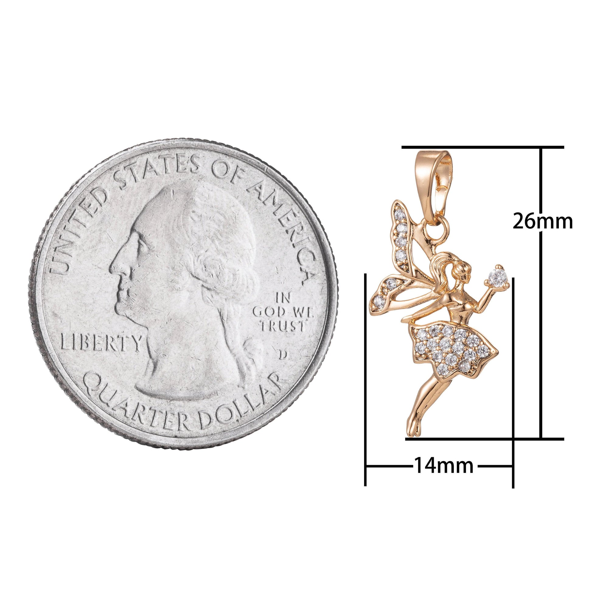 1pc gold micro pave cz fairy pendant charm, micro pave cz fairy pendant charm, pendant, for diy jewelry making, i-414, i-462, i-398