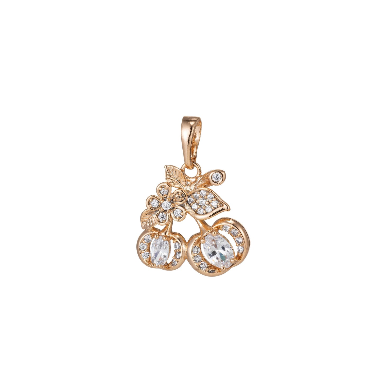 1pc white gold micro pave cz cherry pendant charm, micro pave cz cherry pendant charm, fruit pendant,for diy jewelry,pdgf-1331, 1393