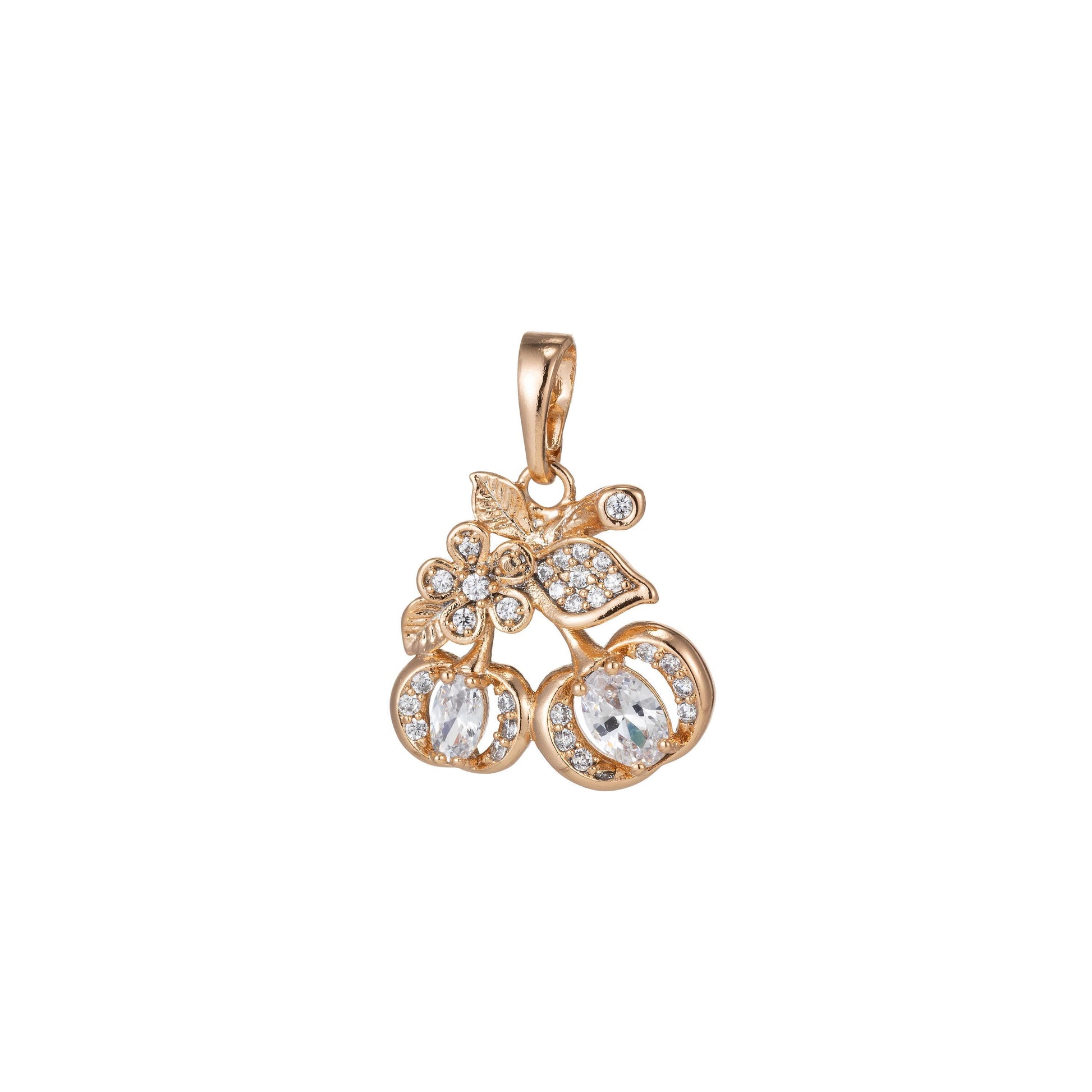 1pc white gold micro pave cz cherry pendant charm, micro pave cz cherry pendant charm, fruit pendant,for diy jewelry,pdgf-1331, 1393