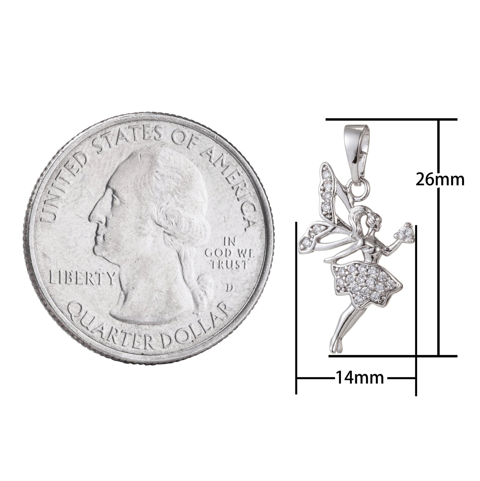 1pc gold micro pave cz fairy pendant charm, micro pave cz fairy pendant charm, pendant, for diy jewelry making, i-414, i-462, i-398