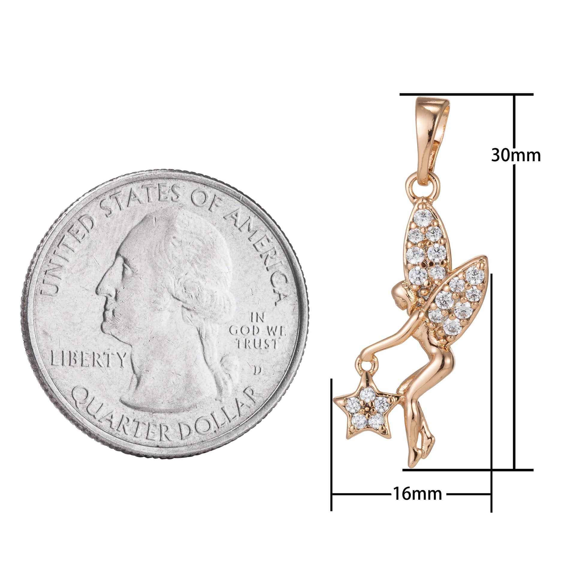 1pc gold micro pave cz fairy pendant charm, micro pave cz fairy pendant charm, pendant, for diy jewelry making, i-414, i-462, i-398