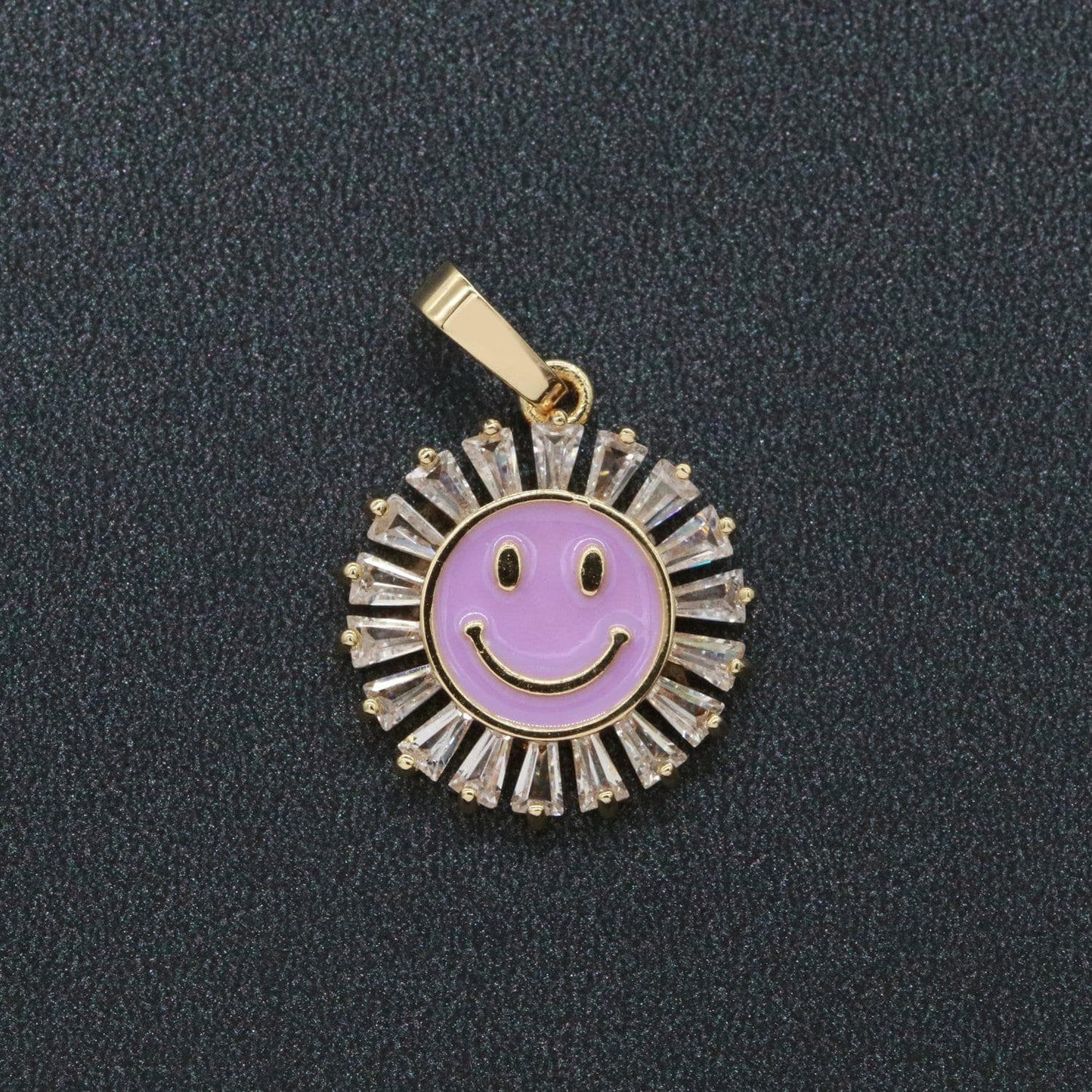 Round smile face charm cubic happy face pendant for necklace earring component enamel y2k jewelry trend white teal pink blue i247