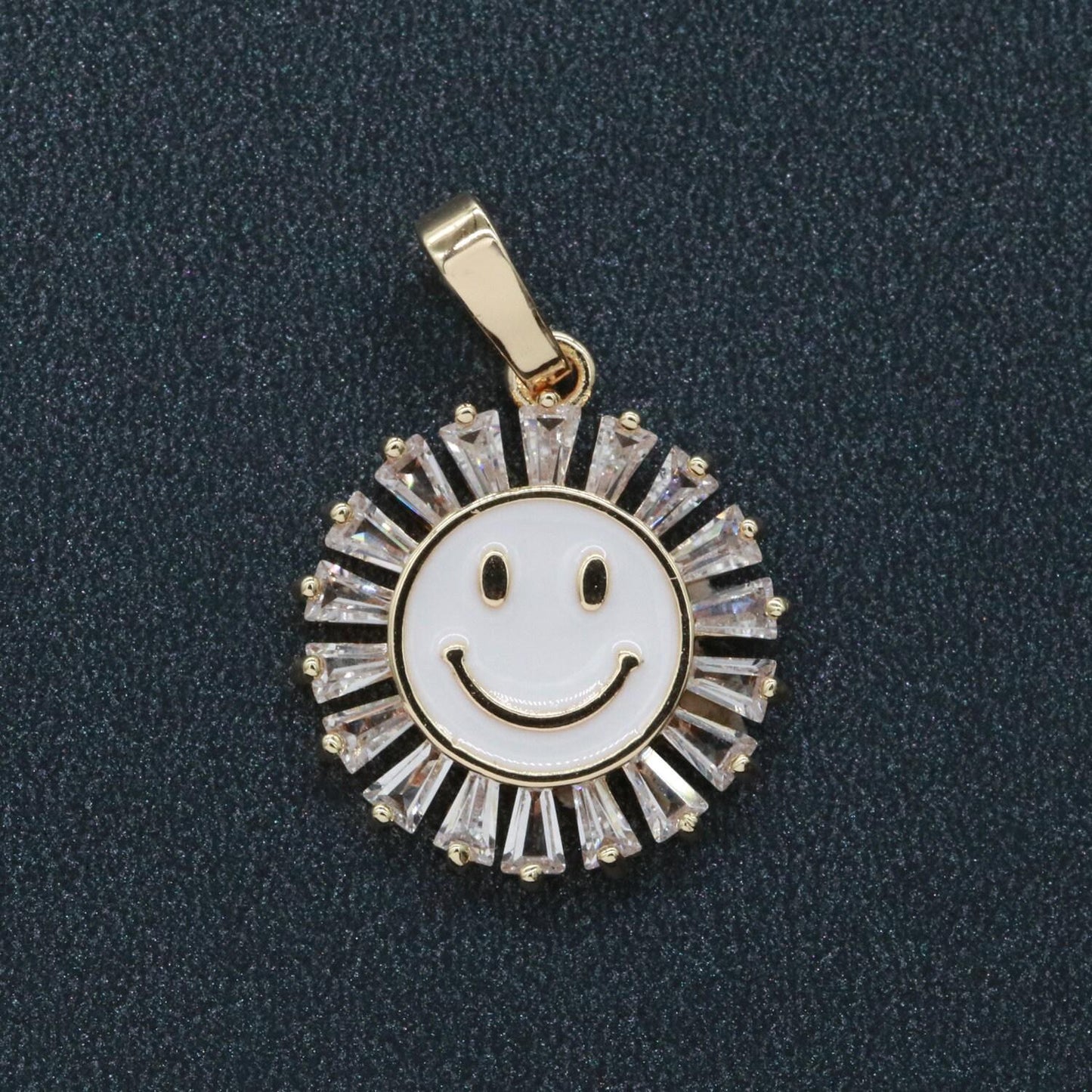 Round smile face charm cubic happy face pendant for necklace earring component enamel y2k jewelry trend white teal pink blue i247