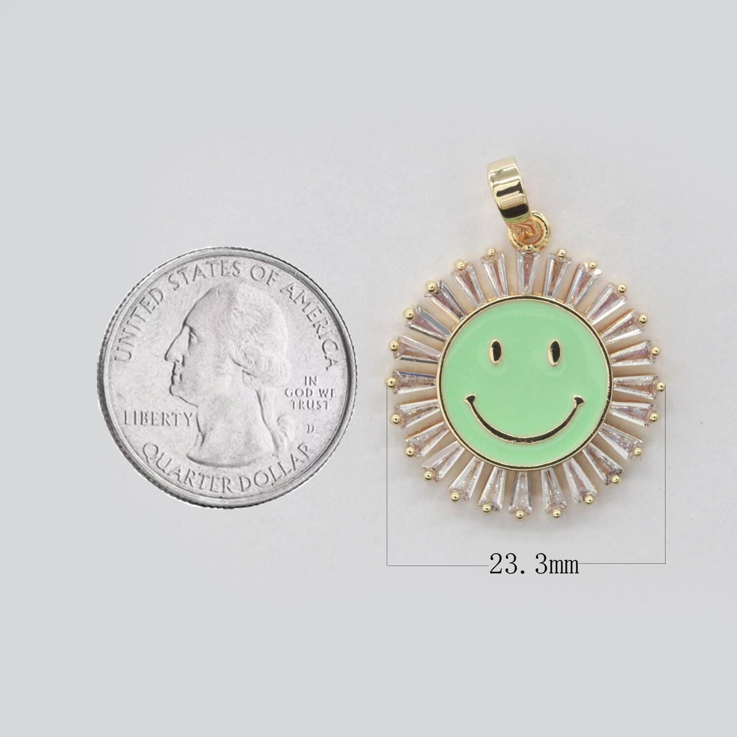 Round smile face charm cubic happy face pendant for necklace earring component enamel y2k jewelry trend white teal pink blue i247