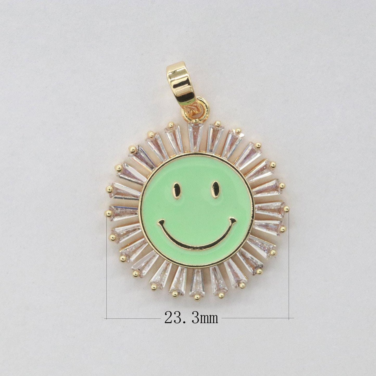 Round smile face charm cubic happy face pendant for necklace earring component enamel y2k jewelry trend white teal pink blue i247