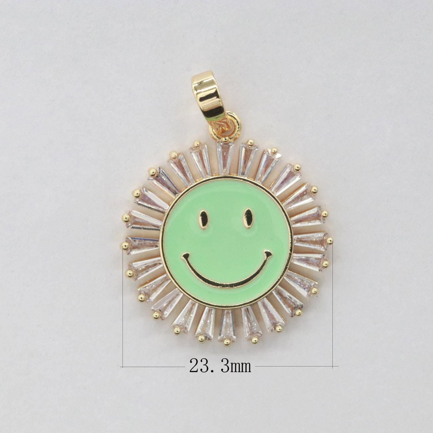 Round smile face charm cubic happy face pendant for necklace earring component enamel y2k jewelry trend white teal pink blue i247