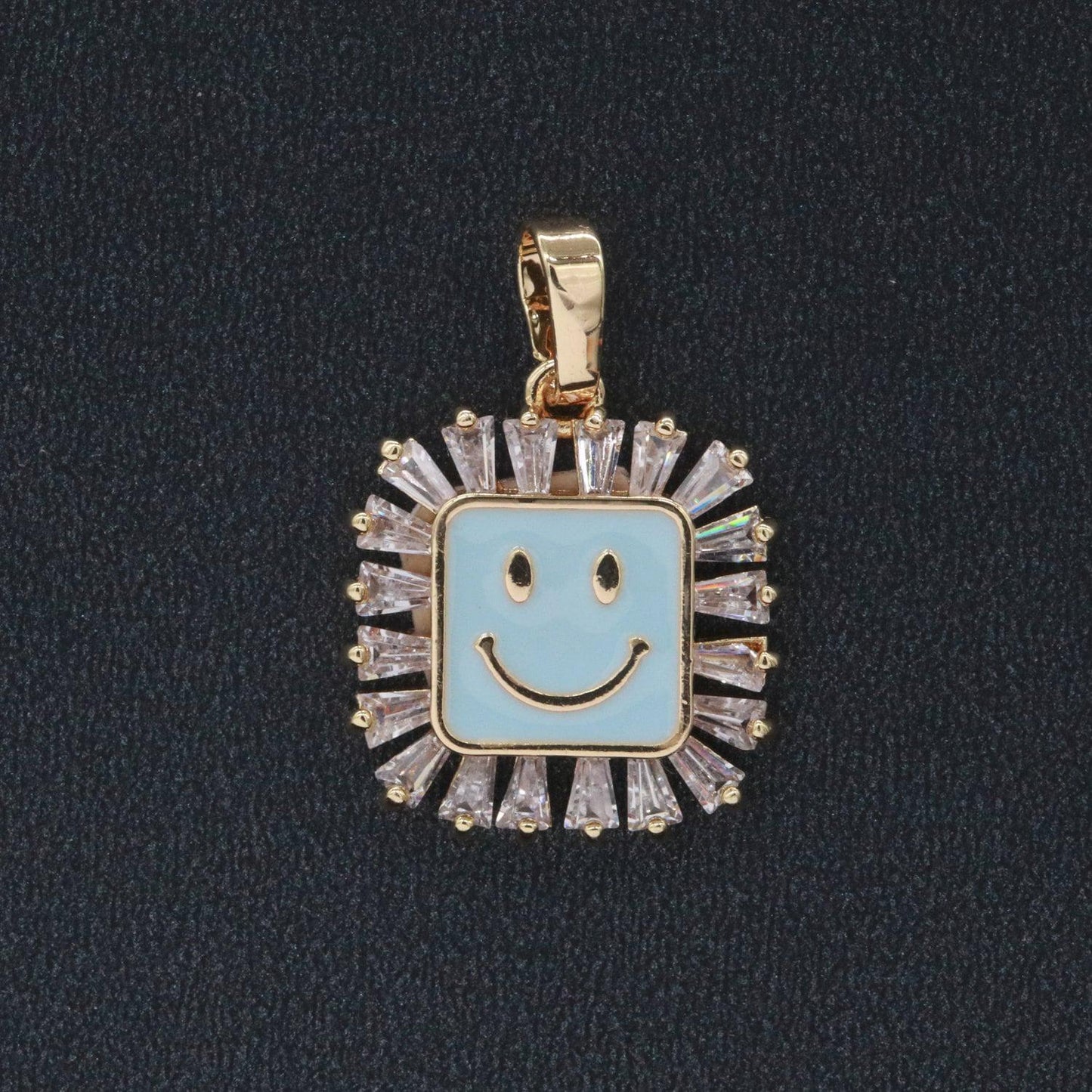 Square smile face charm cubic happy face pendant for necklace earring component enamel y2k jewelry trend purple yellow green blue i307