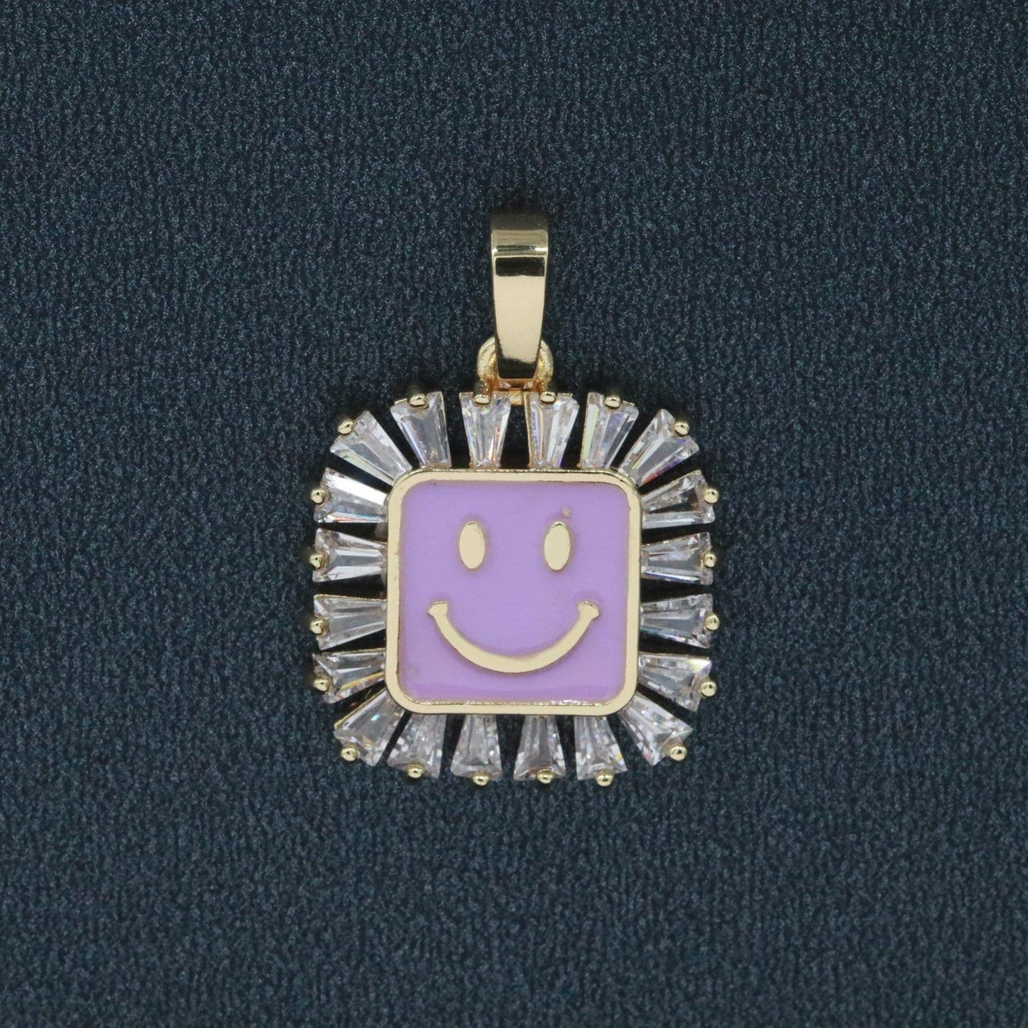 Square smile face charm cubic happy face pendant for necklace earring component enamel y2k jewelry trend purple yellow green blue i307