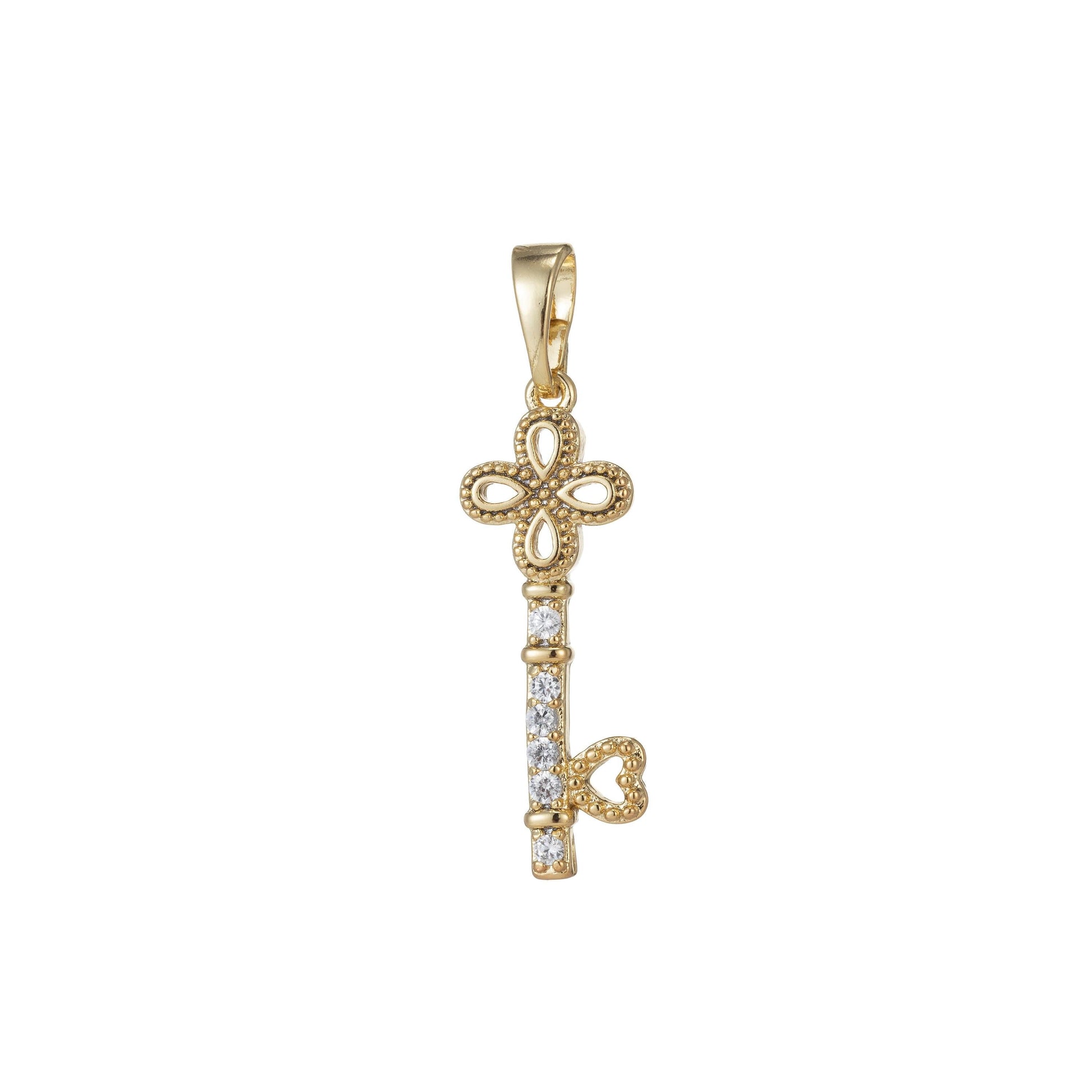 1pc 14k gold micro pave cz key pendant charm, micro pave cz key pendant charm, key pendant, for diy jewelry, pdgf-1317