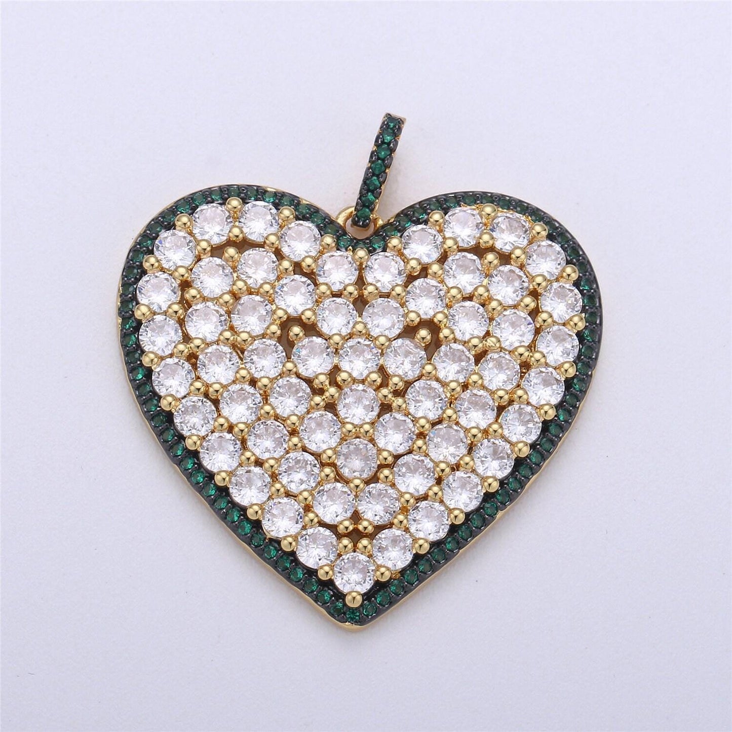 1x statement jewelry blue, green, pink micro pave heart pendant cubic heart pendant in 24k gold filled charm love jewelry necklace supply