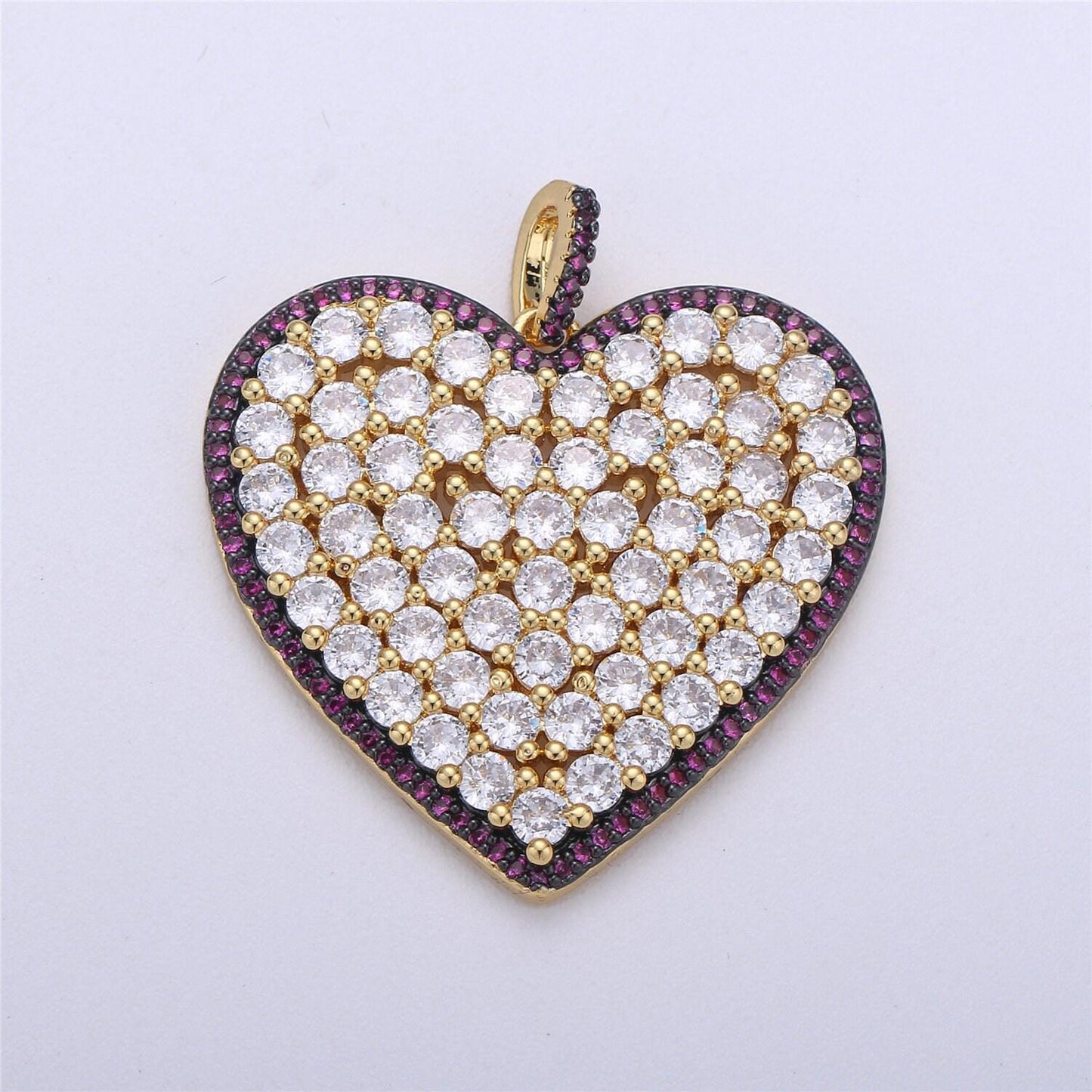 1x statement jewelry blue, green, pink micro pave heart pendant cubic heart pendant in 24k gold filled charm love jewelry necklace supply