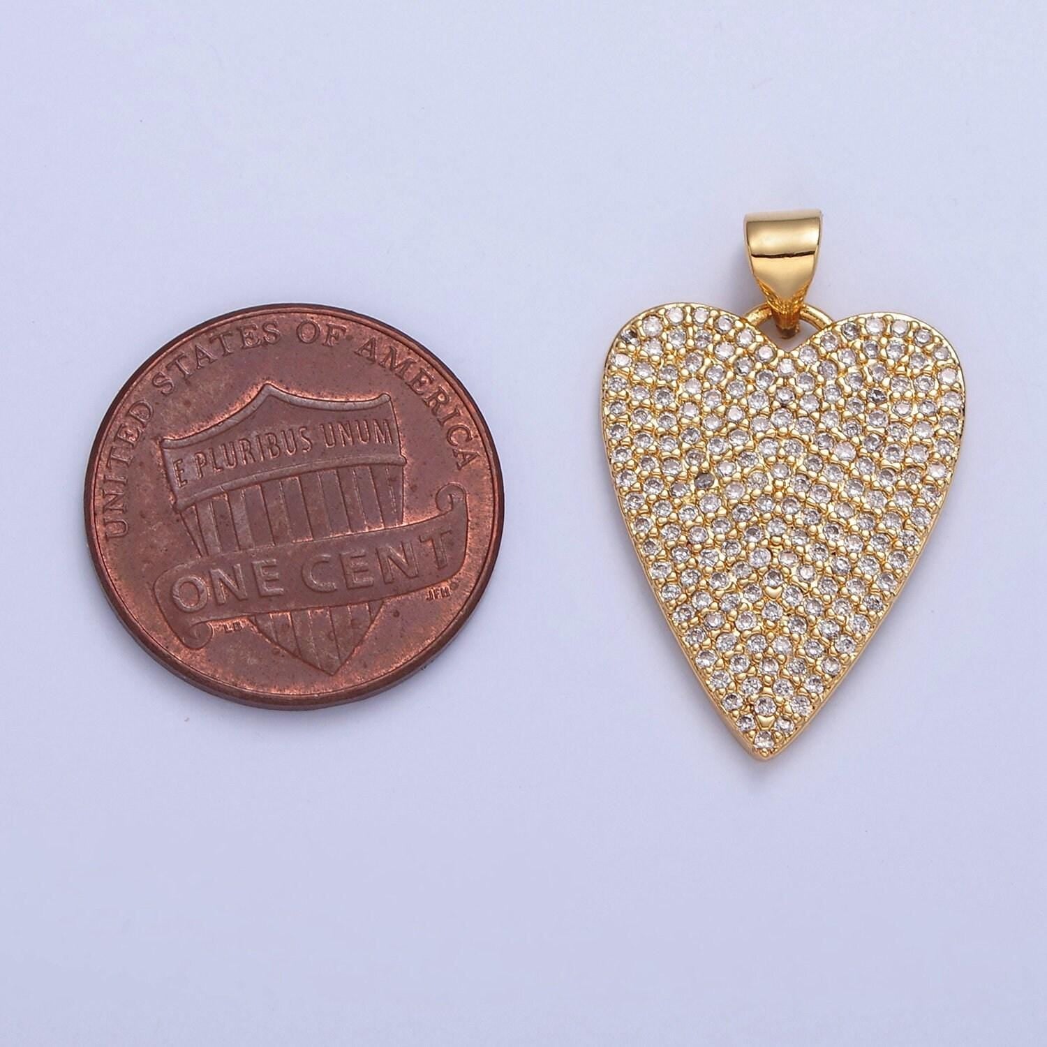24k gold filled clear micro pave cubic zirconia heart pendant, gold cz stone heart charm for bracelet necklace supply | i-334
