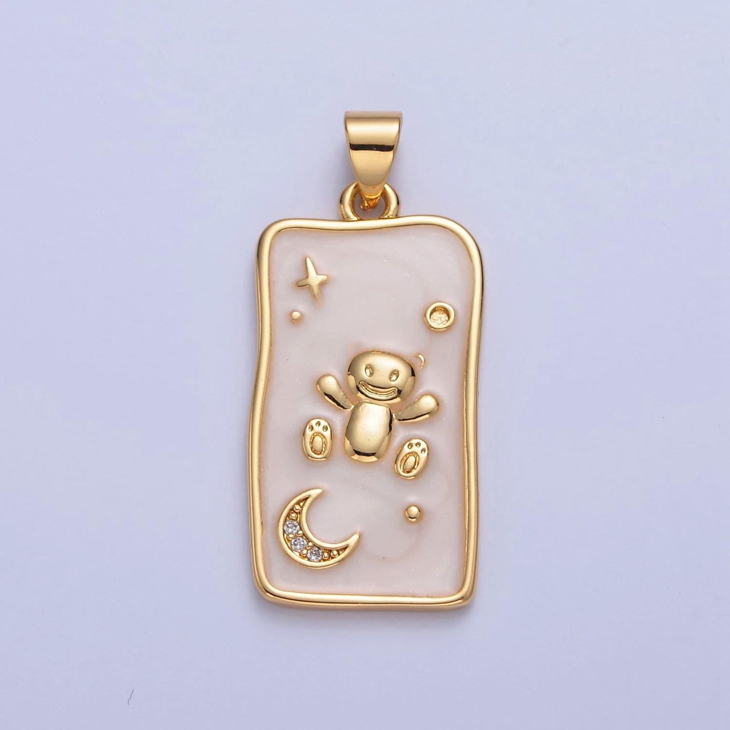 24k gold filled dainty cute bear rectangular moon and star charm, teddy bear crescent moon star charm for minimalist jewelry design | i-306
