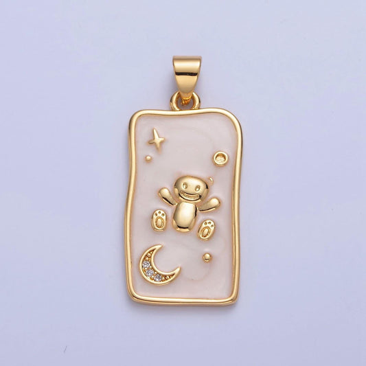 24k gold filled dainty cute bear rectangular moon and star charm, teddy bear crescent moon star charm for minimalist jewelry design | i-306