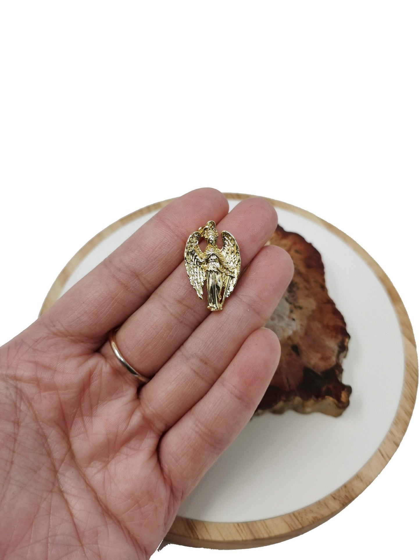 3d 18k gold filled guardian angel pendant, gold angel necklace charm religious jewelry i-301