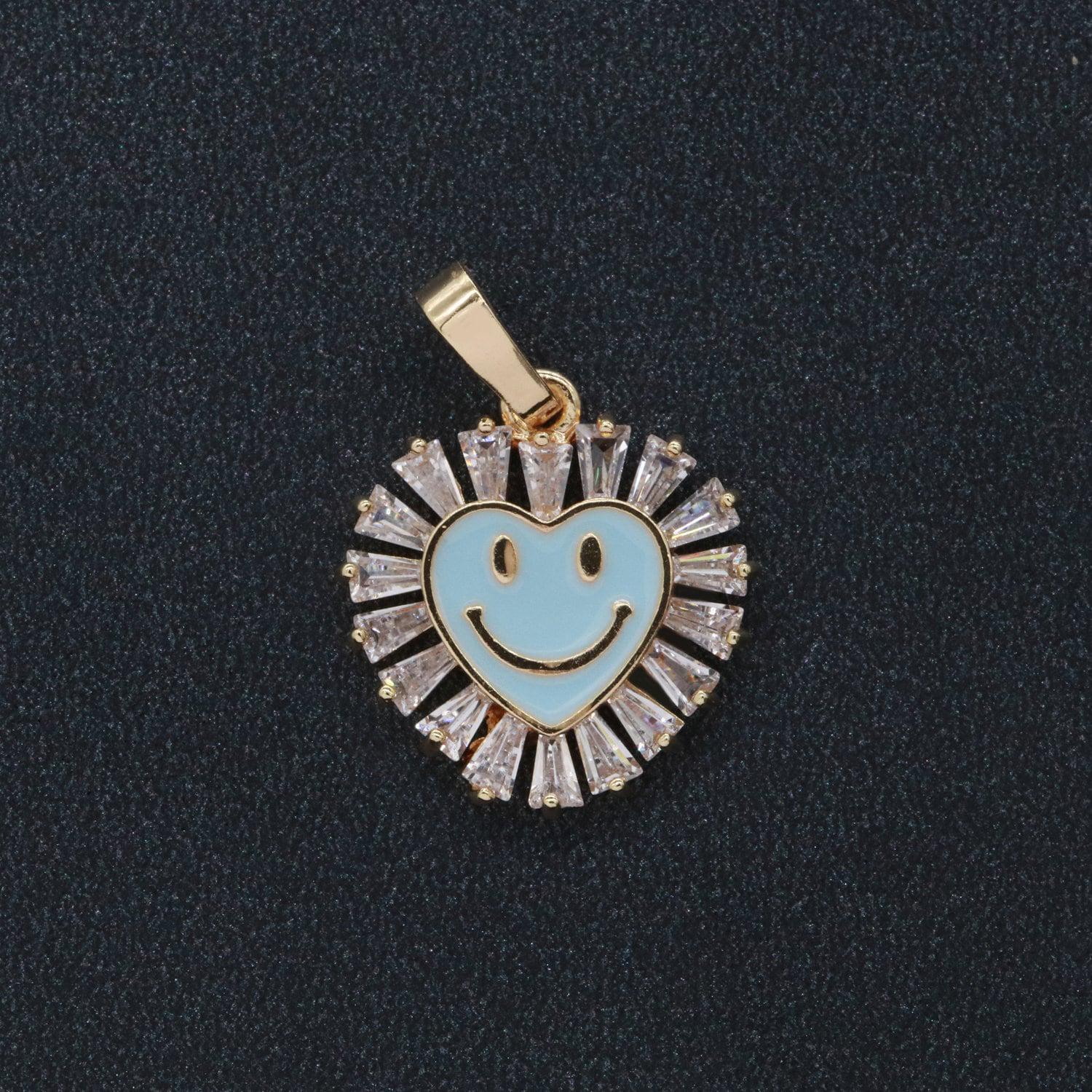 Heart smile face charm cubic happy face pendant for necklace earring component enamel y2k jewelry trend white teal pink blue i247