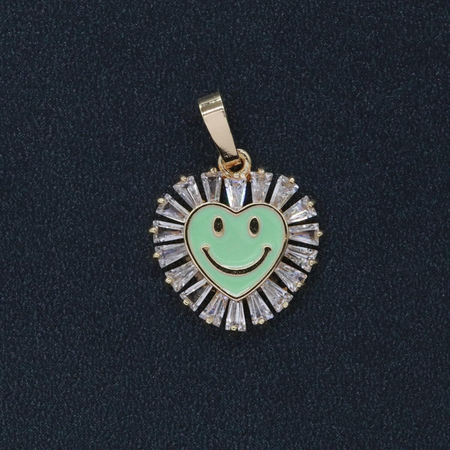 Heart smile face charm cubic happy face pendant for necklace earring component enamel y2k jewelry trend white teal pink blue i247