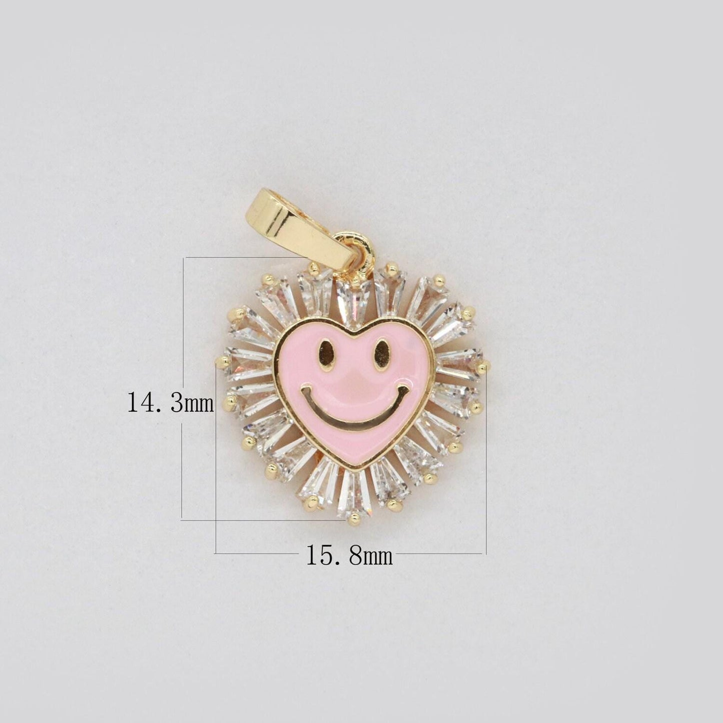 Heart smile face charm cubic happy face pendant for necklace earring component enamel y2k jewelry trend white teal pink blue i247