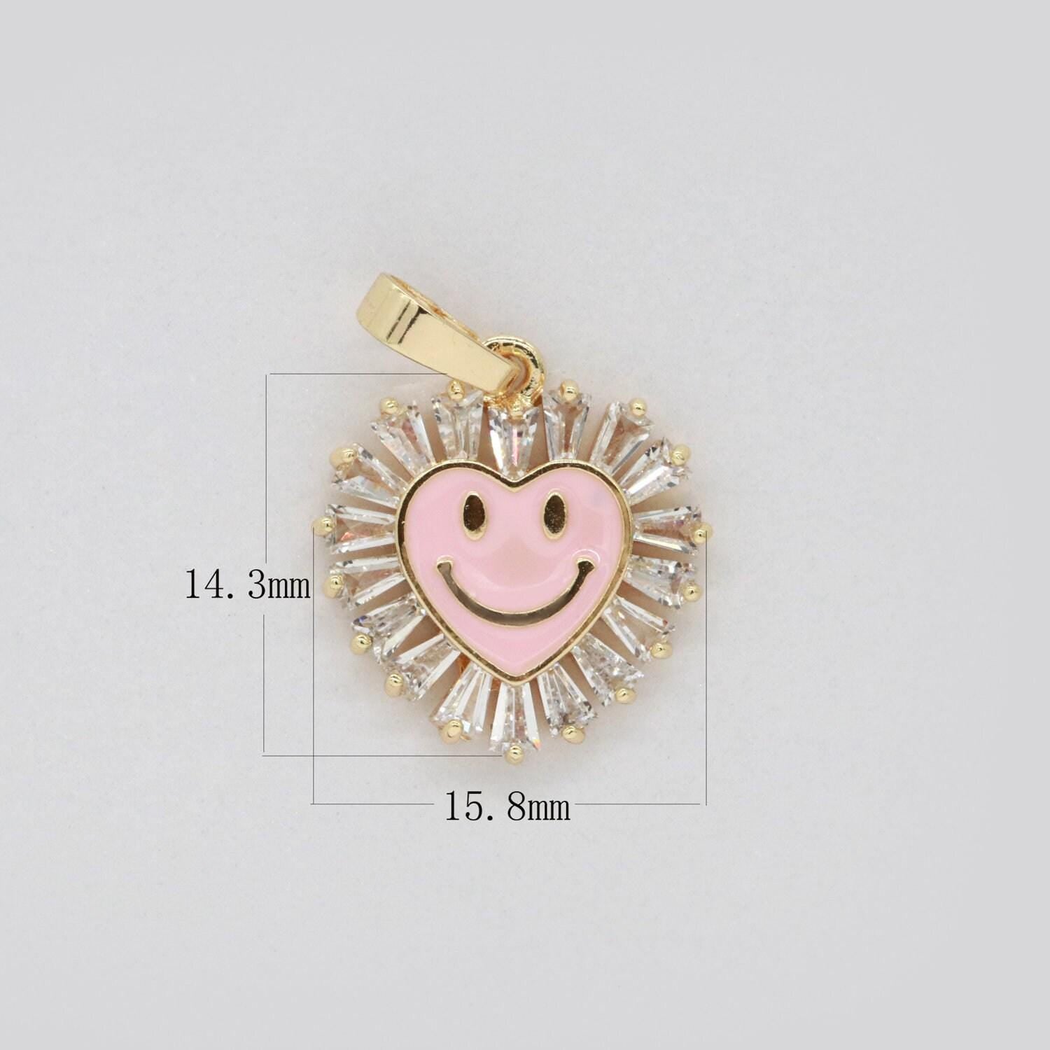 Heart smile face charm cubic happy face pendant for necklace earring component enamel y2k jewelry trend white teal pink blue i247