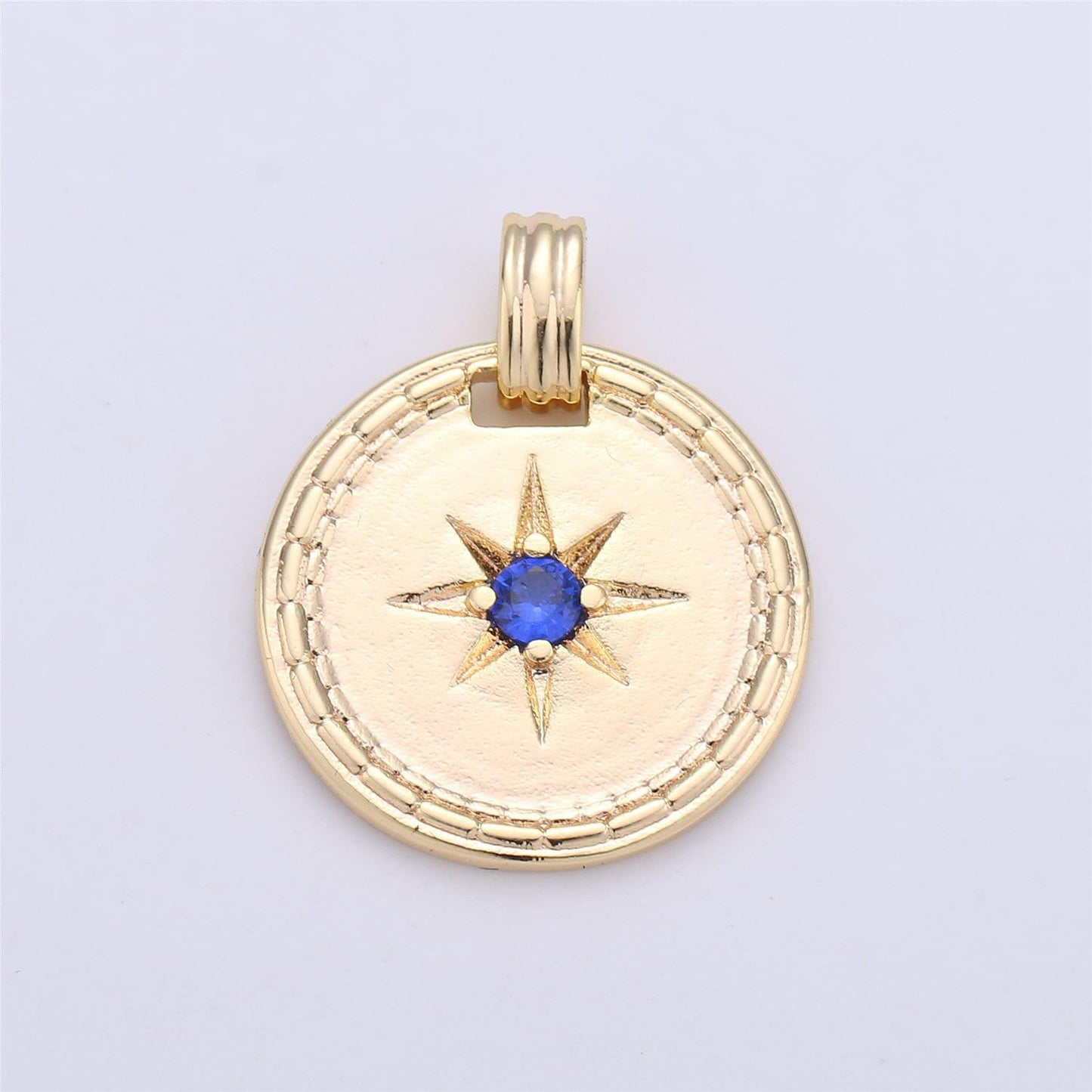 Gold filled north star charm minimalist cz coin medallion pendant for necklace earring supply dainty starburst pendant