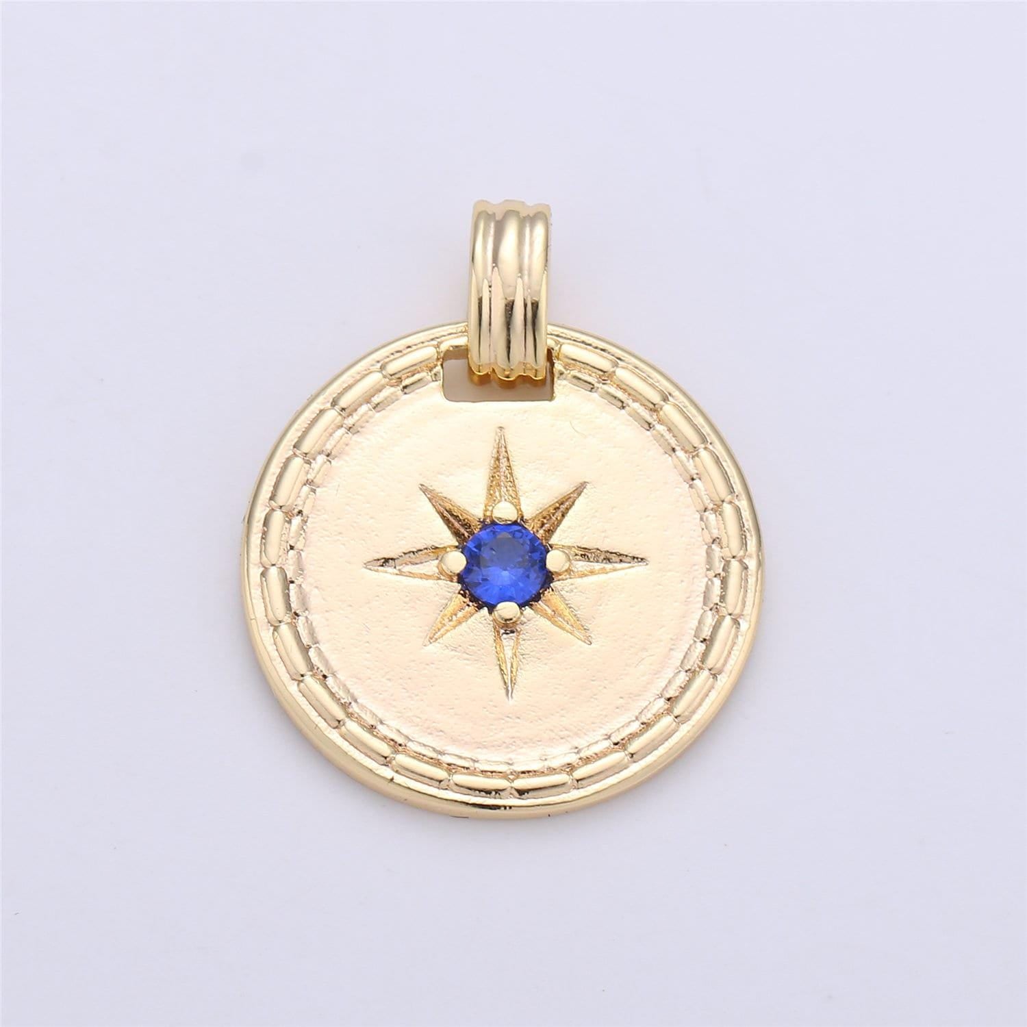 Gold filled north star charm minimalist cz coin medallion pendant for necklace earring supply dainty starburst pendant
