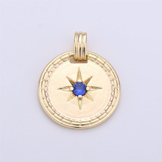 Gold filled north star charm minimalist cz coin medallion pendant for necklace earring supply dainty starburst pendant